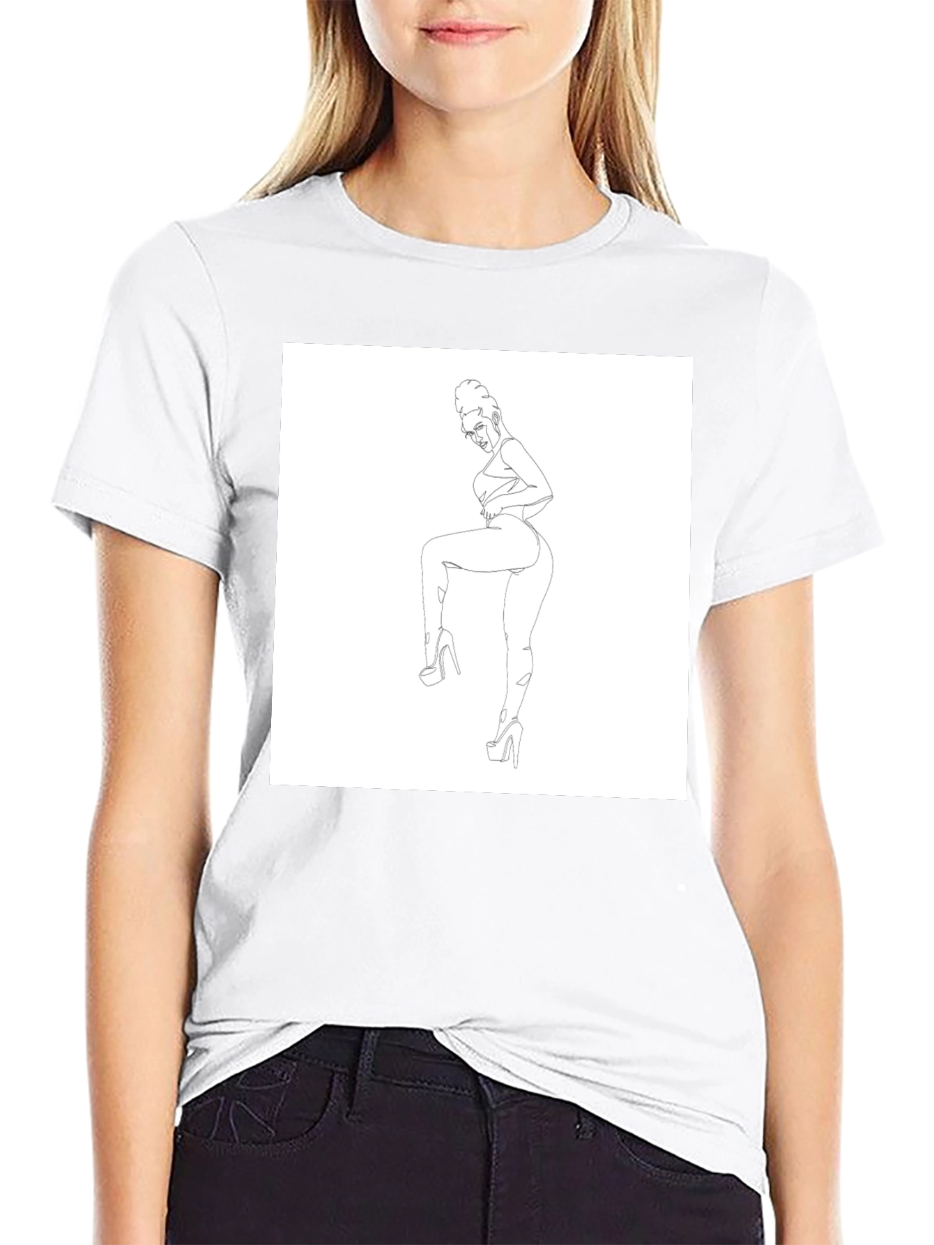 Black Graphic T-Shirt - Minimalist Woman Art