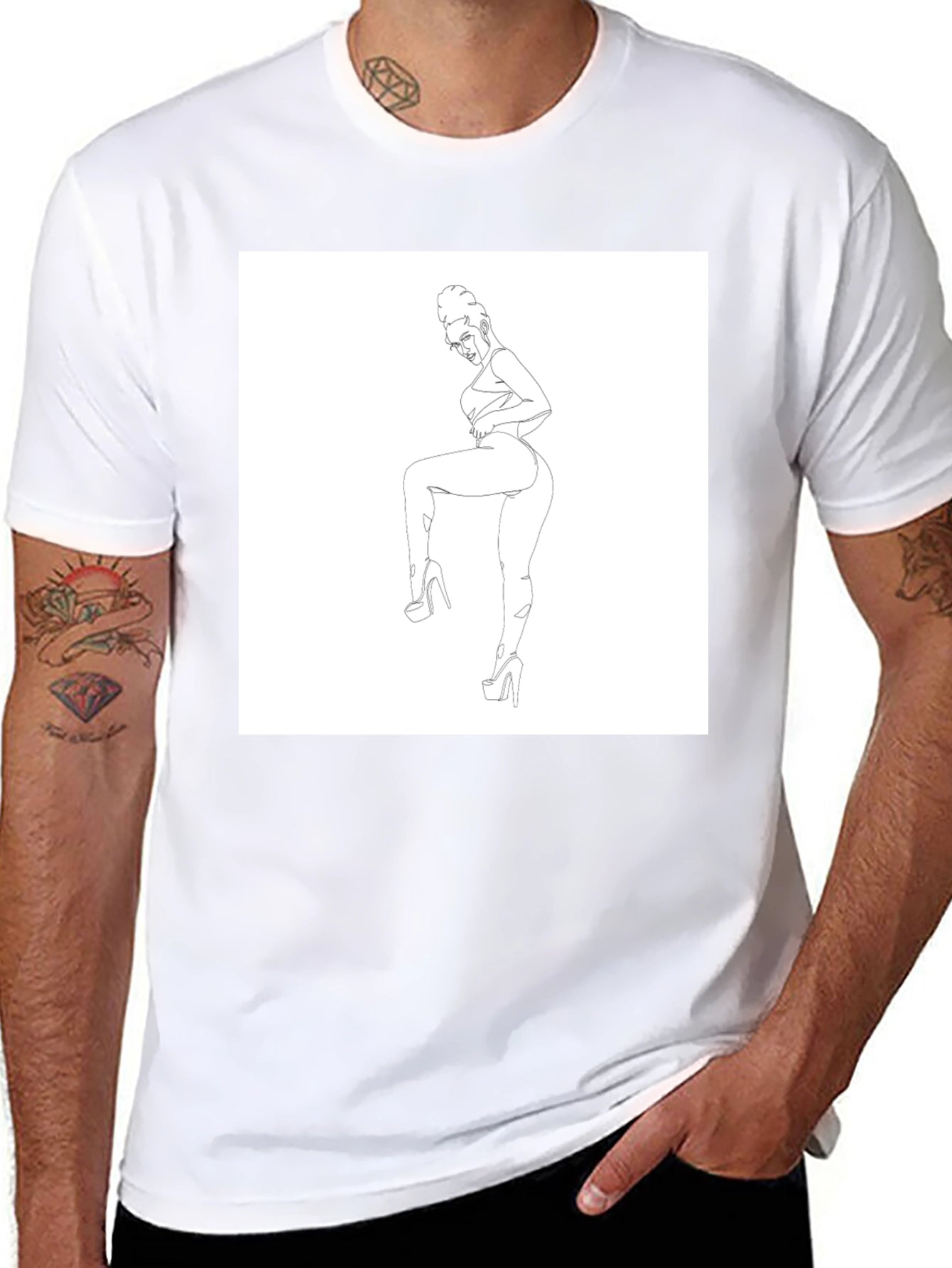 Black Graphic T-Shirt - Minimalist Woman Art