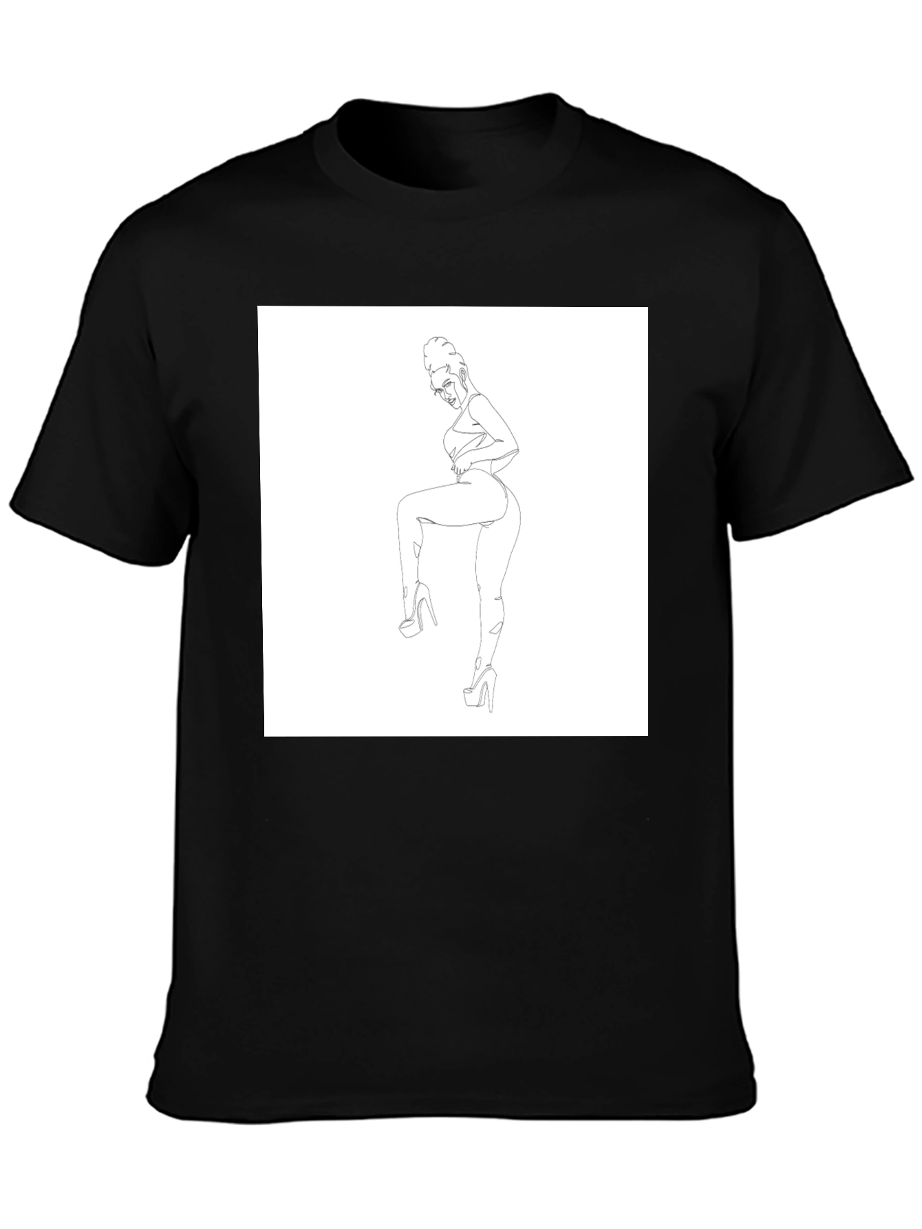 Black Graphic T-Shirt - Minimalist Woman Art