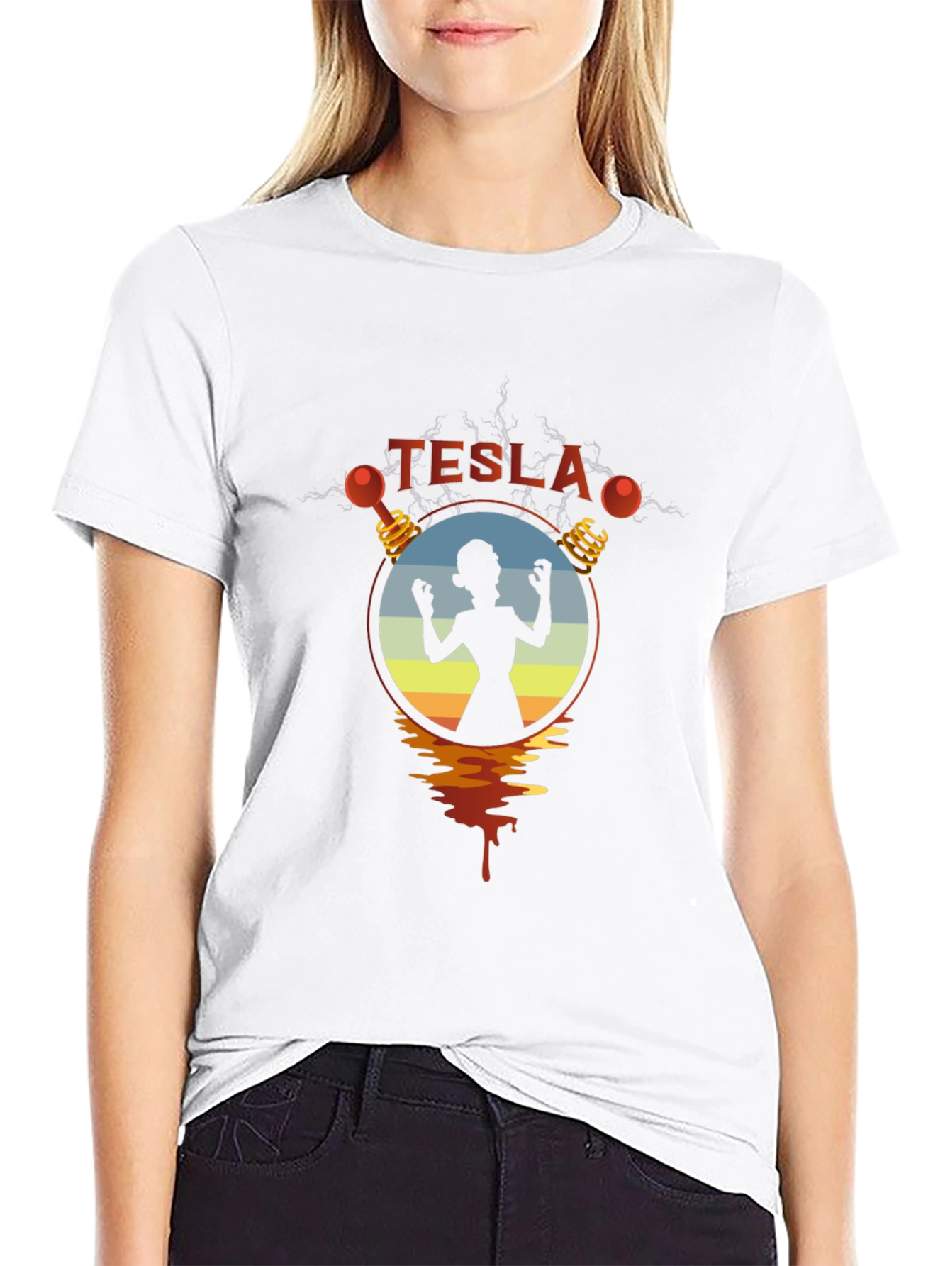 Tesla Woman Silhouette Graphic Black T-Shirt
