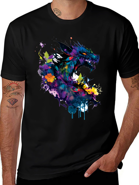 Watercolor Dragon Graphic Black T-Shirt