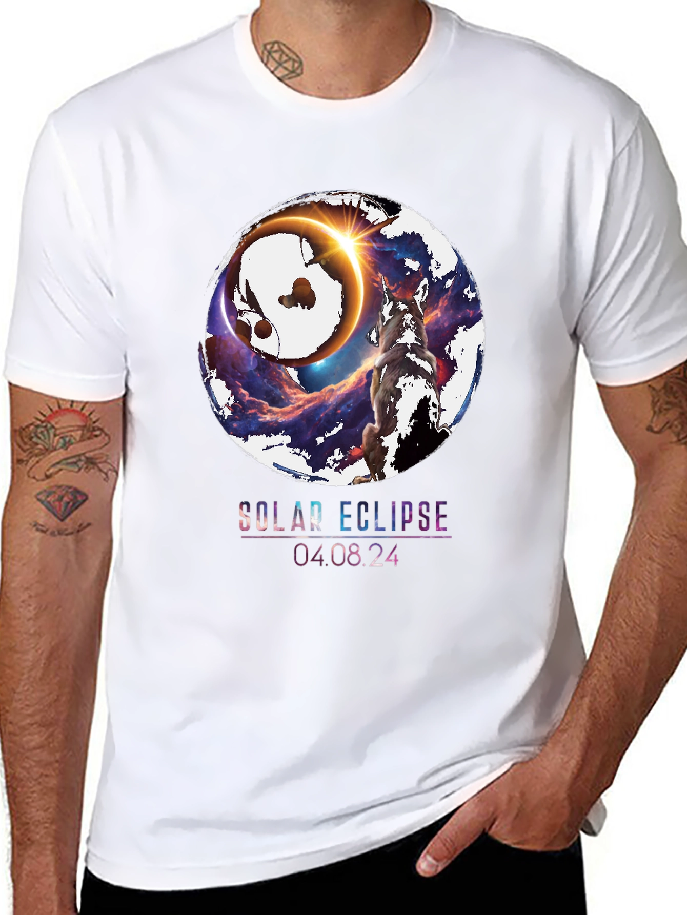 Solar Eclipse Wolf Graphic T-Shirt - August 4 2024