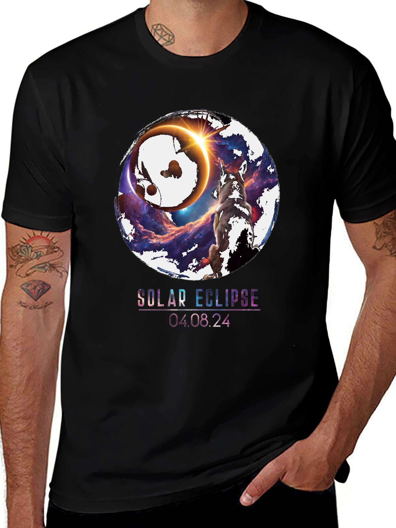 Solar Eclipse Wolf Graphic T-Shirt - August 4 2024