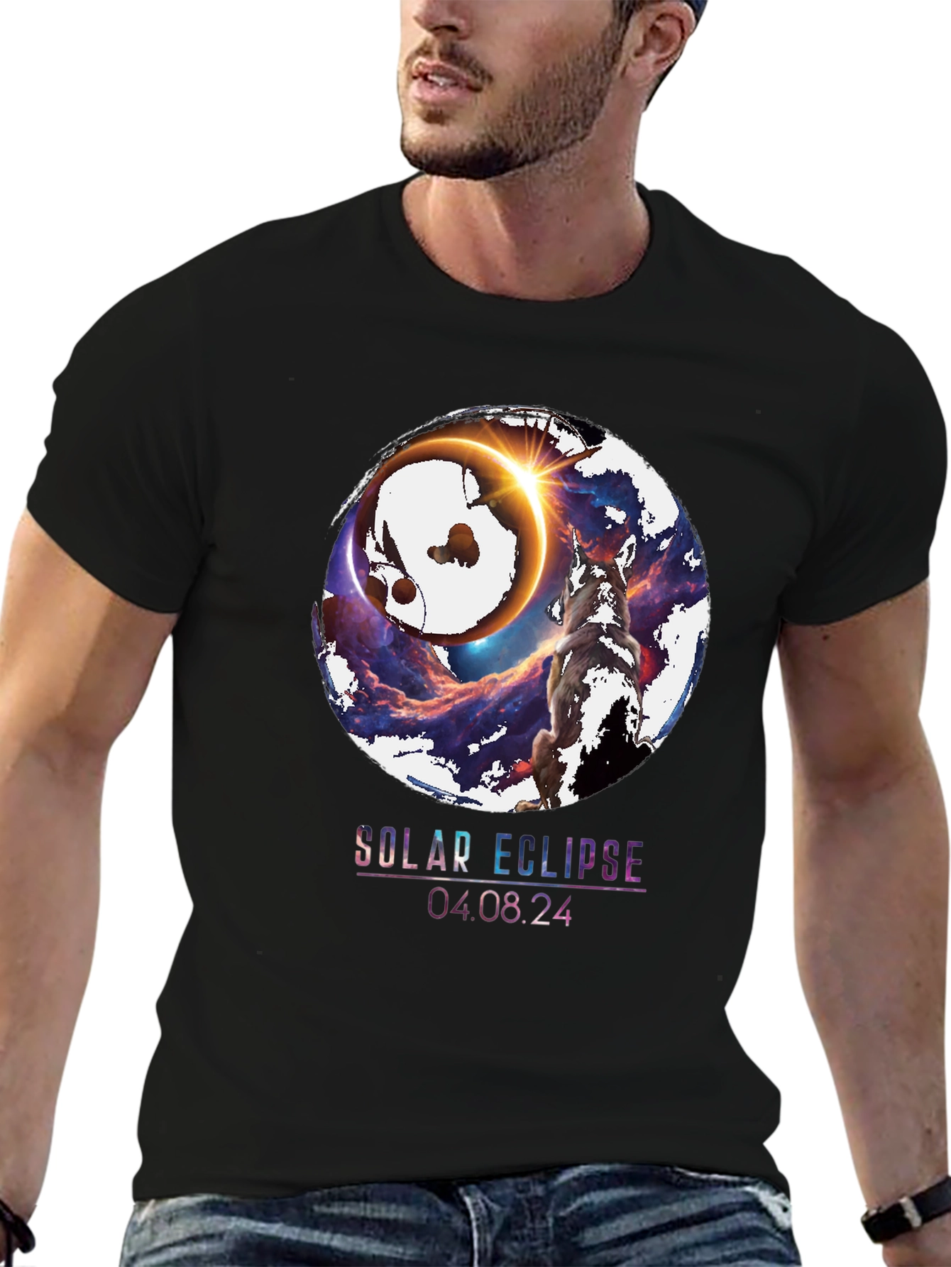 Solar Eclipse Wolf Graphic T-Shirt - August 4 2024