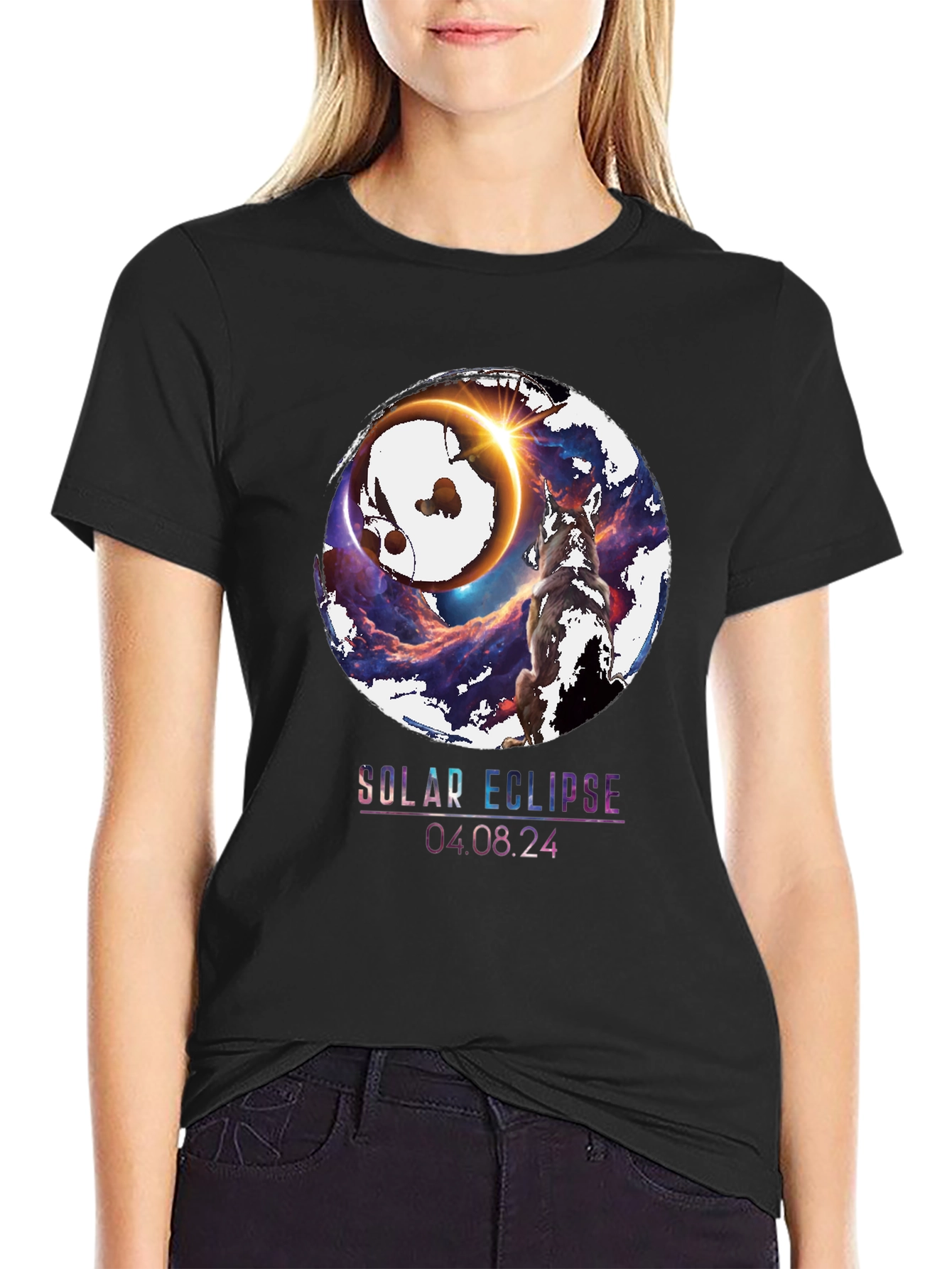 Solar Eclipse Wolf Graphic T-Shirt - August 4 2024