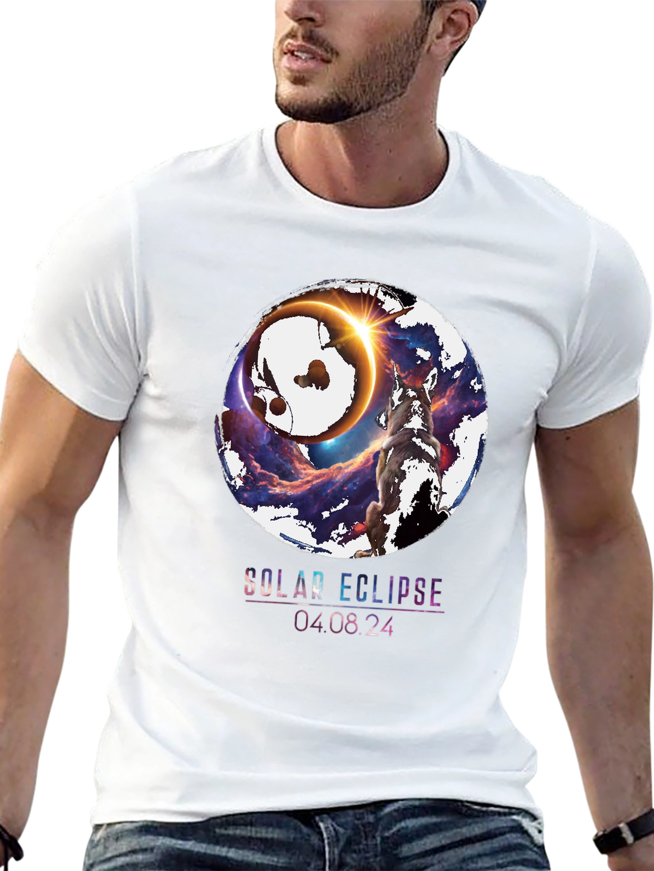 Solar Eclipse Wolf Graphic T-Shirt - August 4 2024