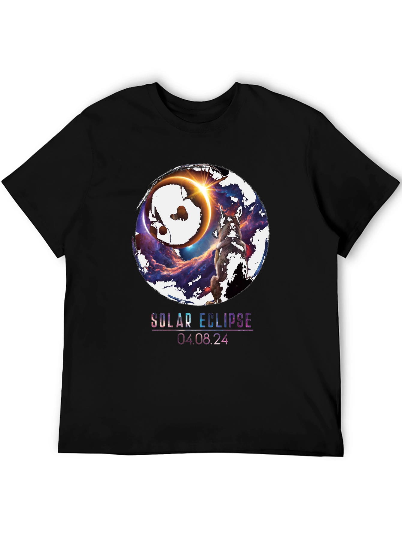 Solar Eclipse Wolf Graphic T-Shirt - August 4 2024