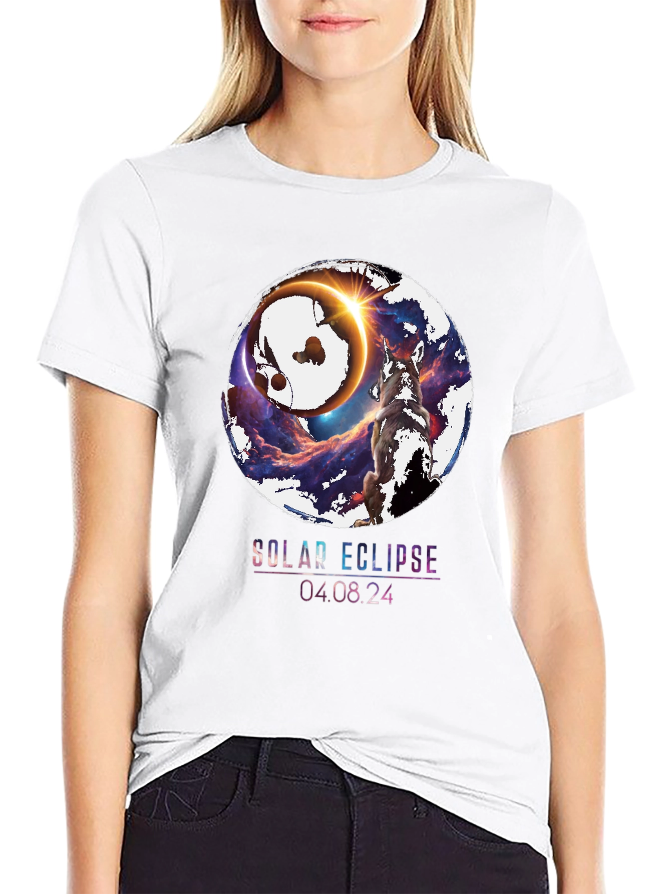 Solar Eclipse Wolf Graphic T-Shirt - August 4 2024