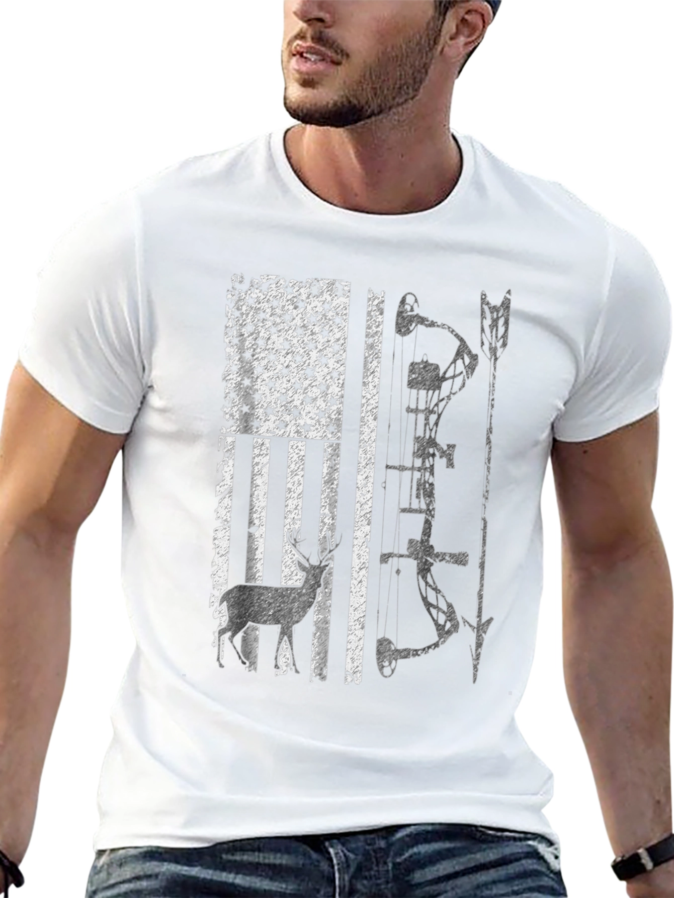 American Flag Deer Hunting Bow T-Shirt