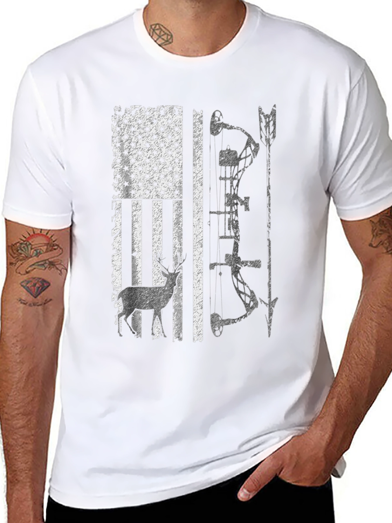 American Flag Deer Hunting Bow T-Shirt