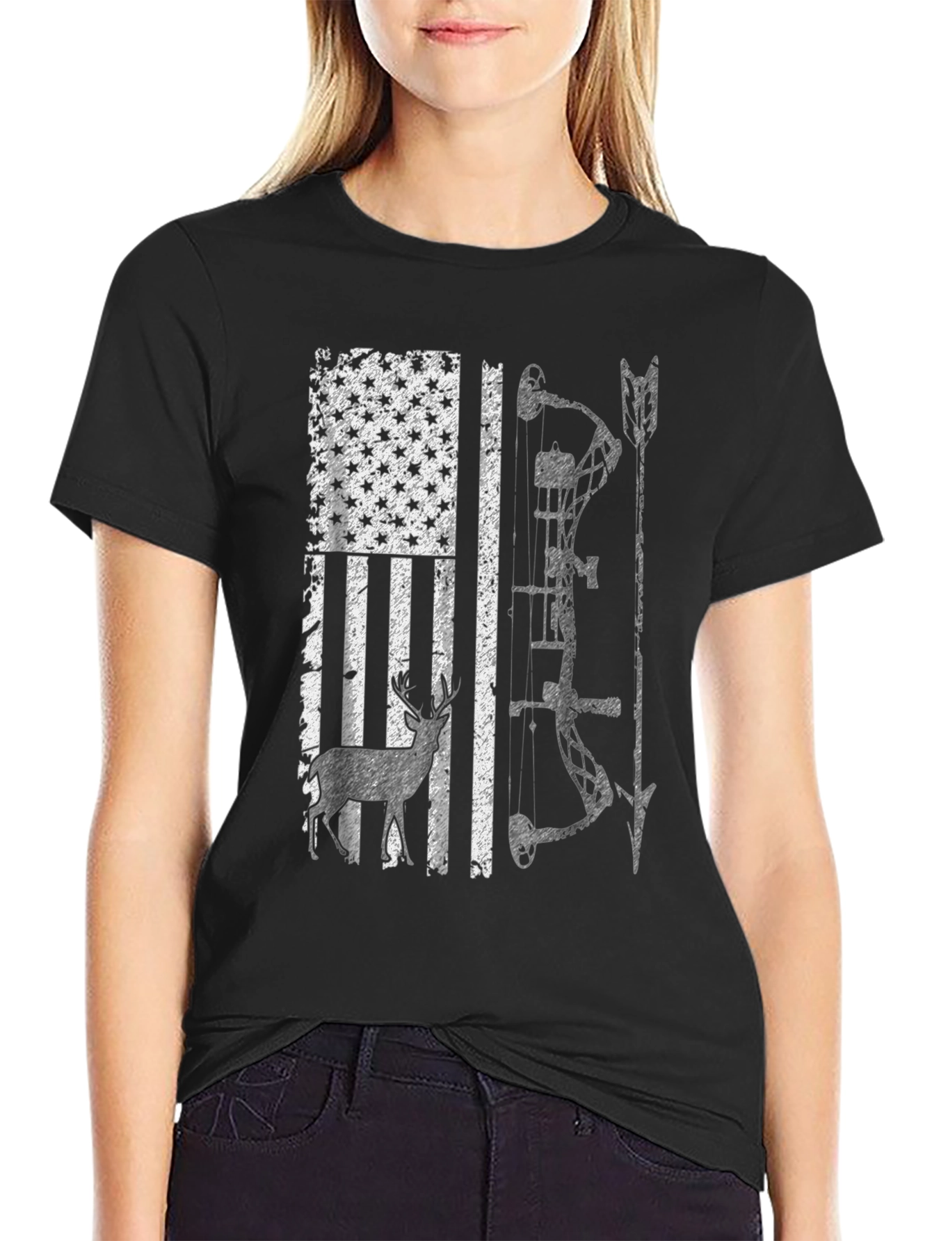 American Flag Deer Hunting Bow T-Shirt