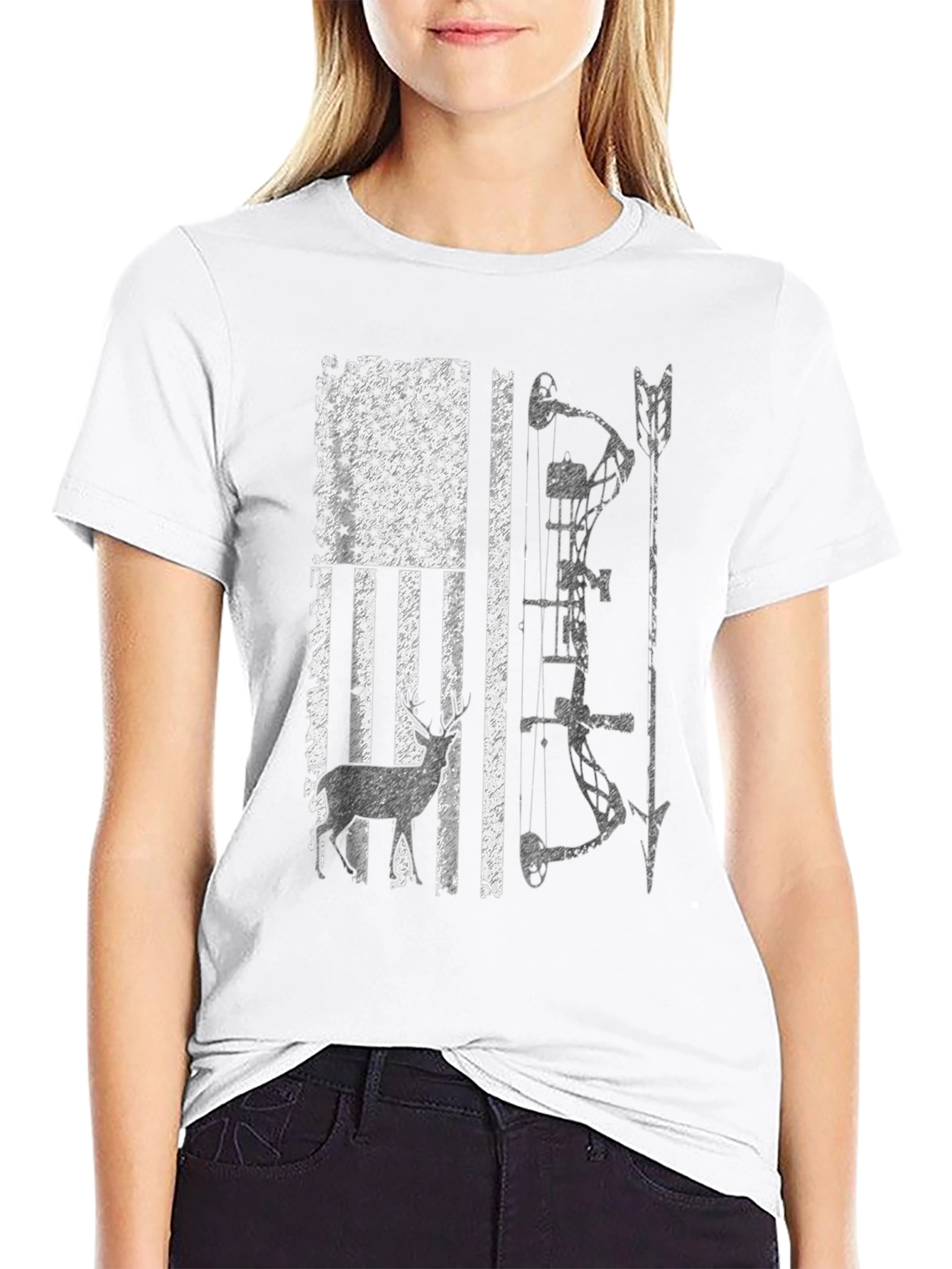 American Flag Deer Hunting Bow T-Shirt