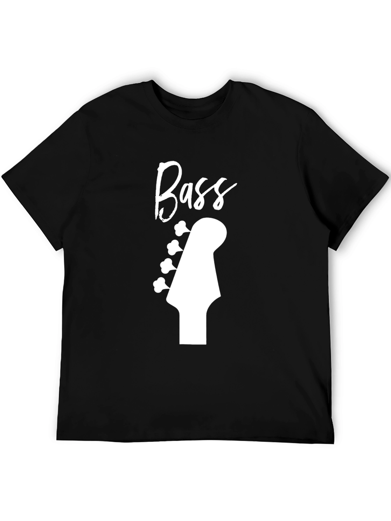 Bass Guitar Headstock Graphic Tee - Black Cotton Shirt