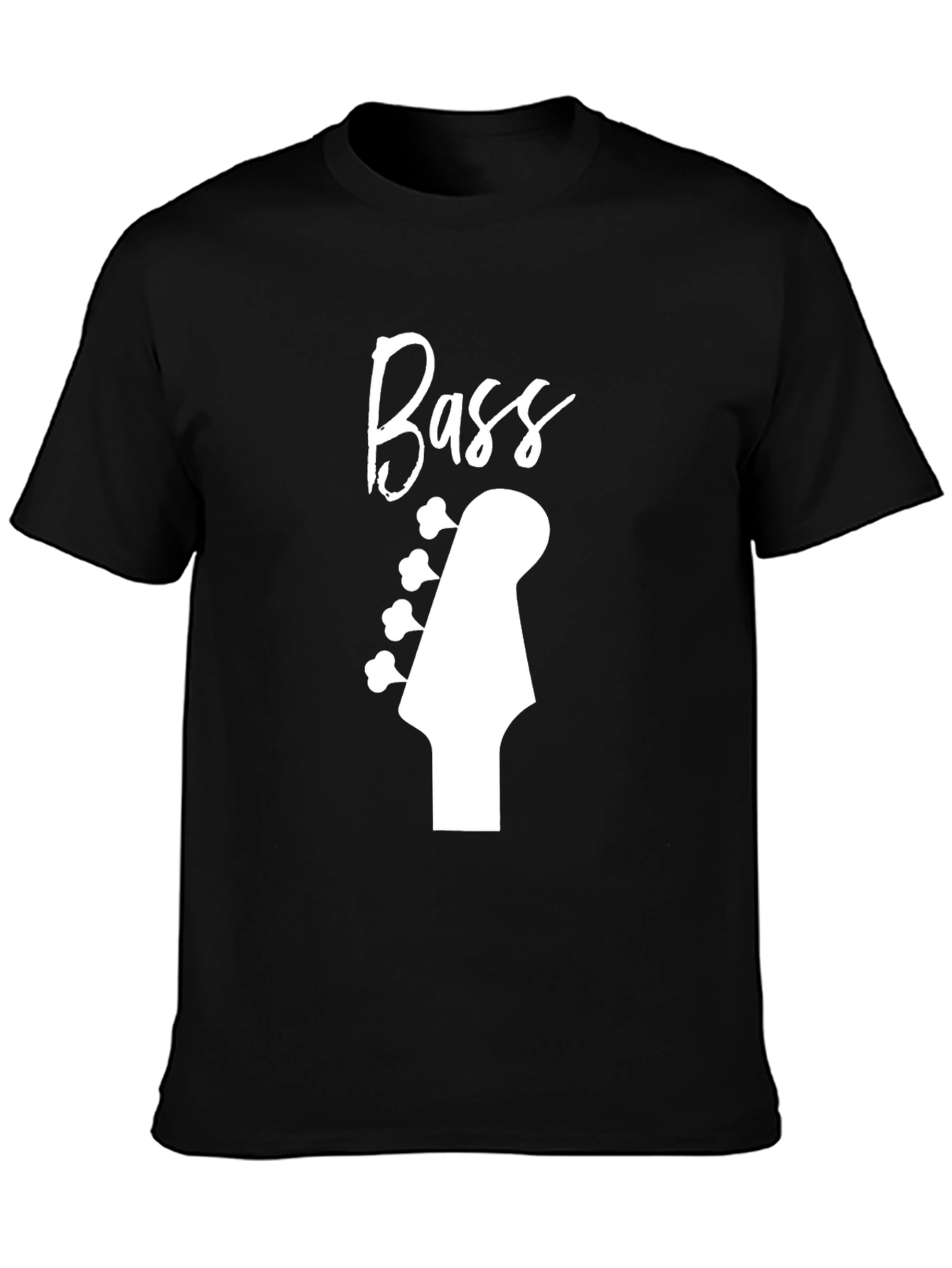 Bass Guitar Headstock Graphic Tee - Black Cotton Shirt