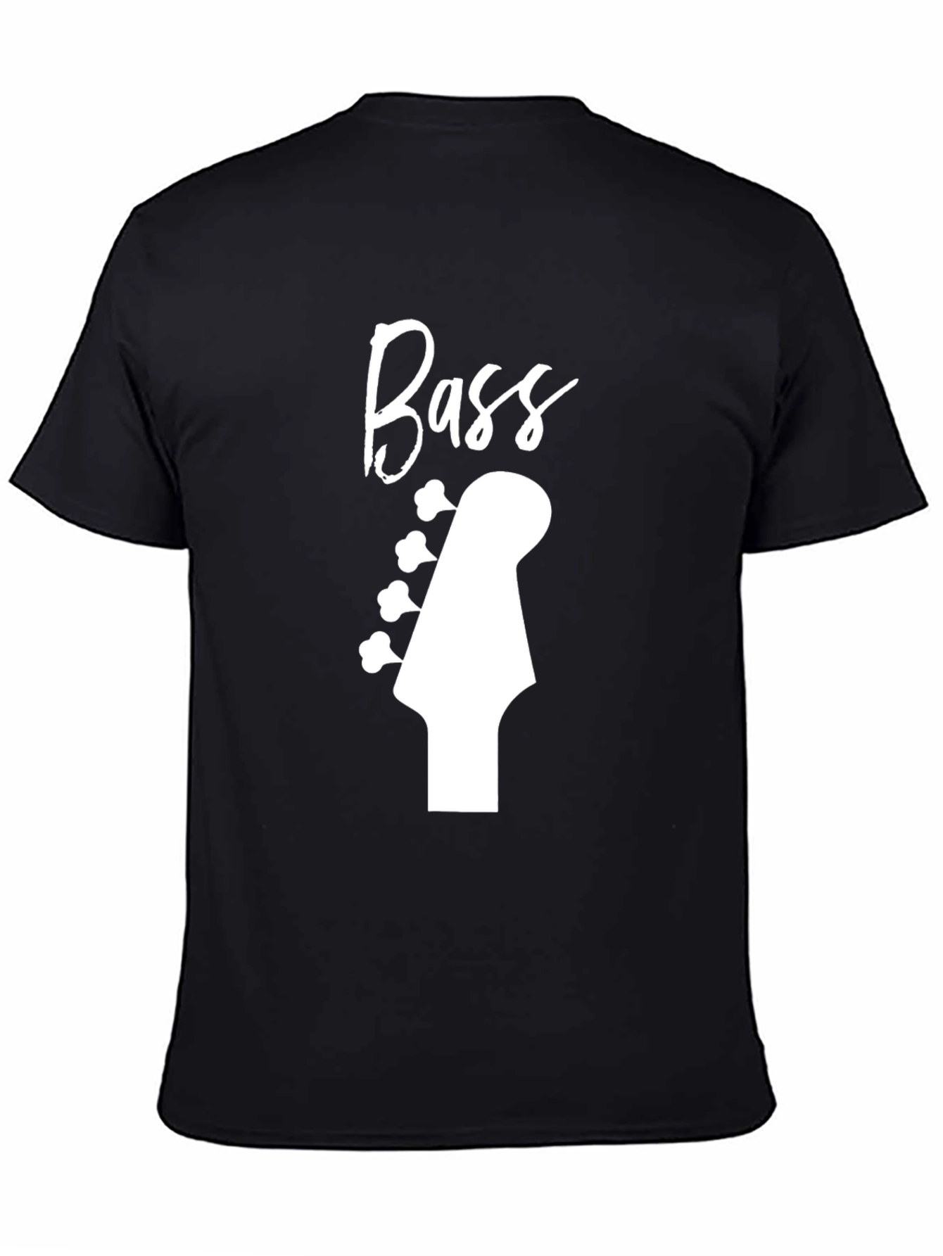 Bass Guitar Headstock Graphic Tee - Black Cotton Shirt