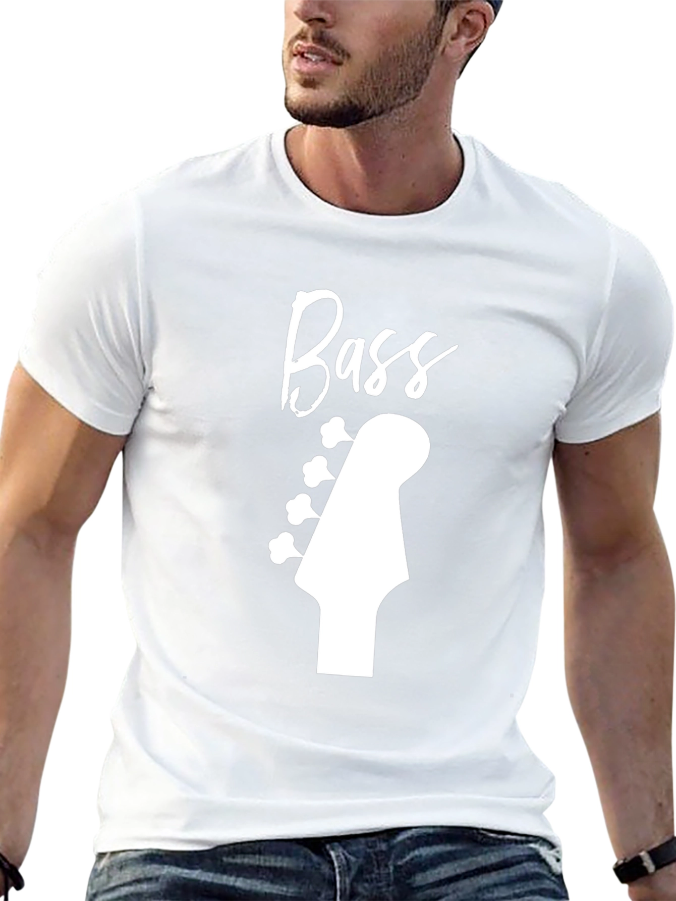 Bass Guitar Headstock Graphic Tee - Black Cotton Shirt