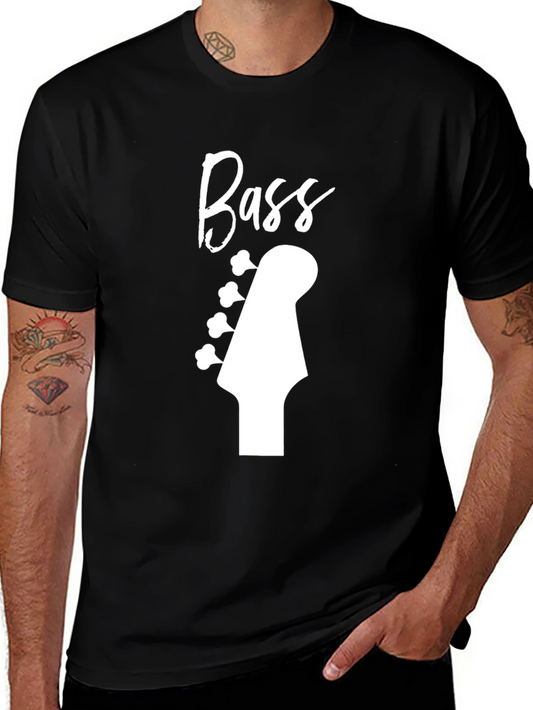 Bass Guitar Headstock Graphic Tee - Black Cotton Shirt