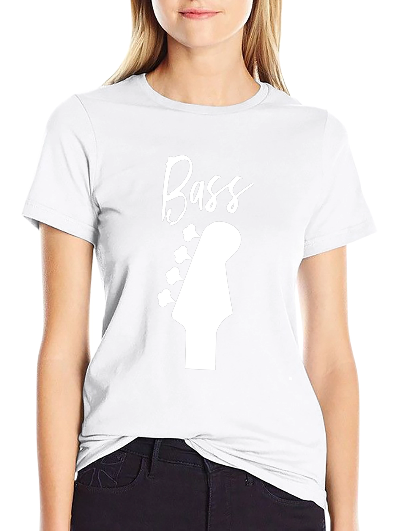 Bass Guitar Headstock Graphic Tee - Black Cotton Shirt