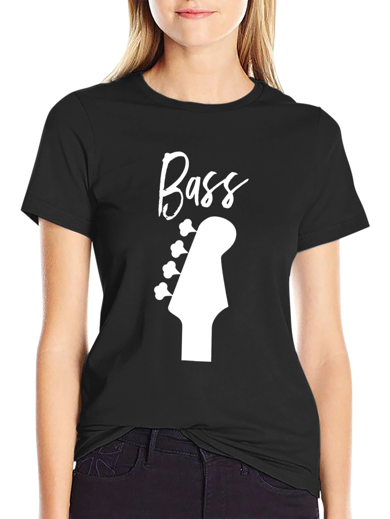 Bass Guitar Headstock Graphic Tee - Black Cotton Shirt