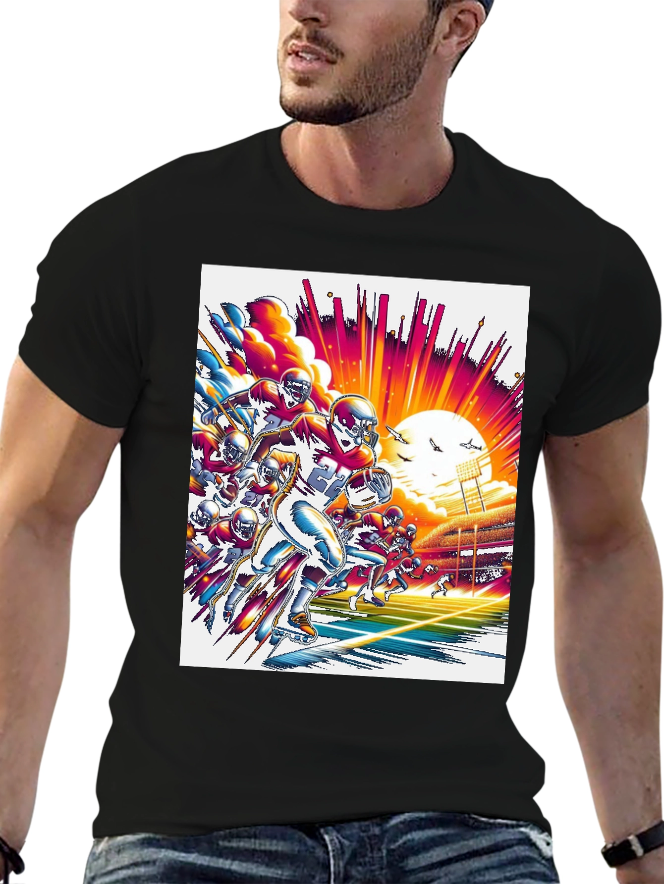 Retro Football Graphic Tee - Black