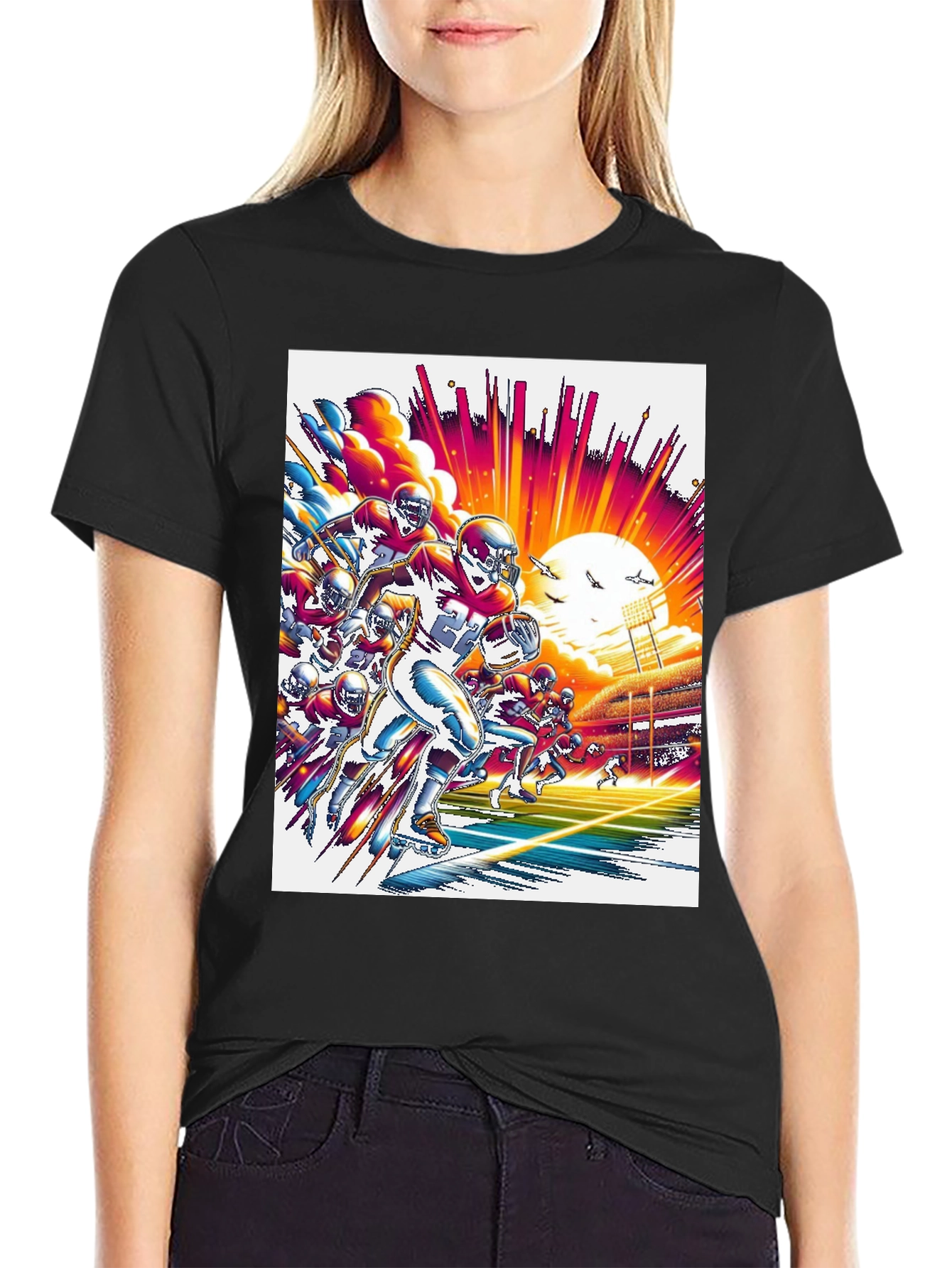 Retro Football Graphic Tee - Black