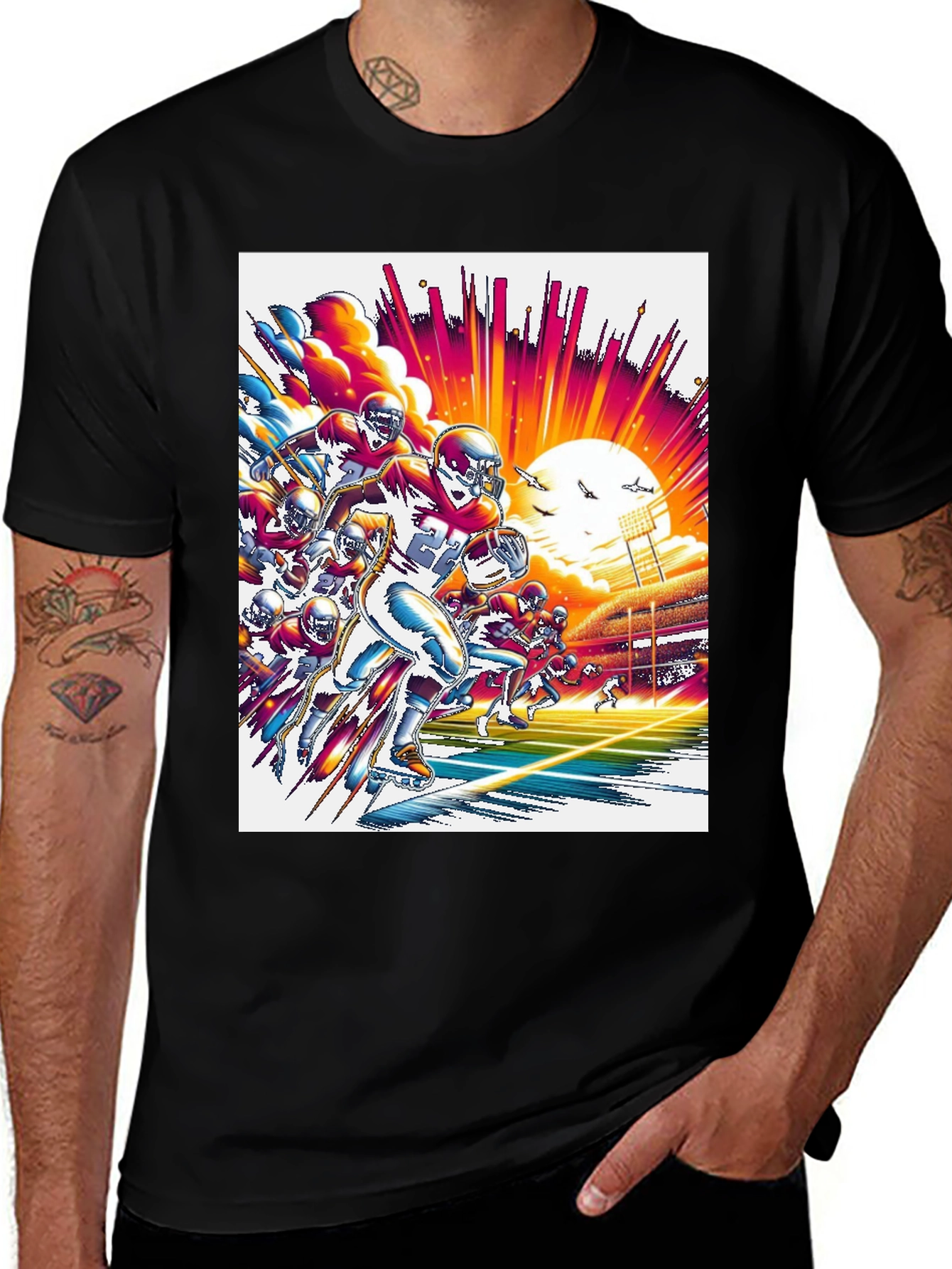 Retro Football Graphic Tee - Black