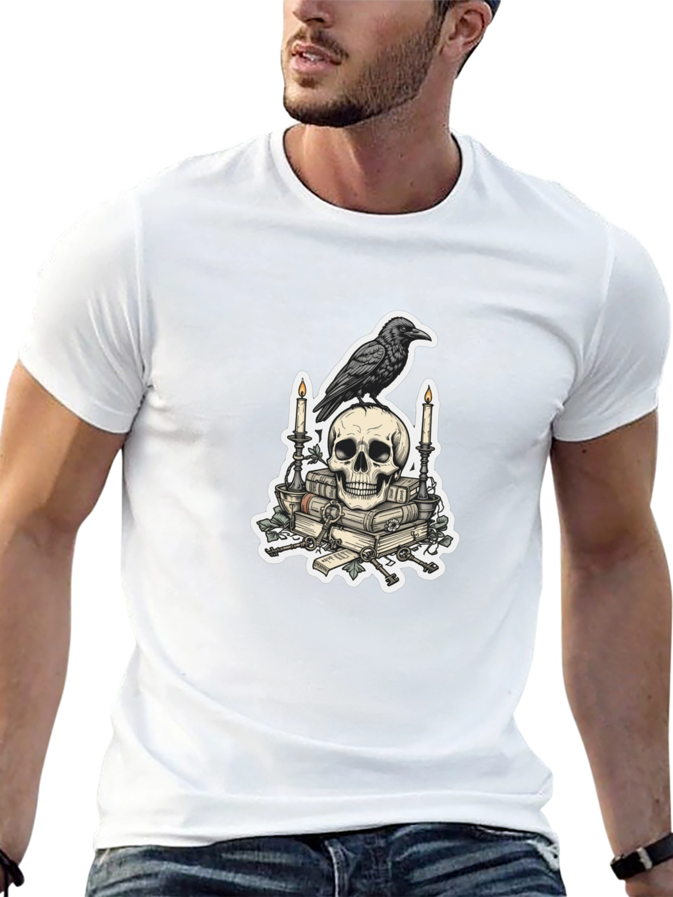 Raven Skull Graphic Tee - Edgy Gothic Style