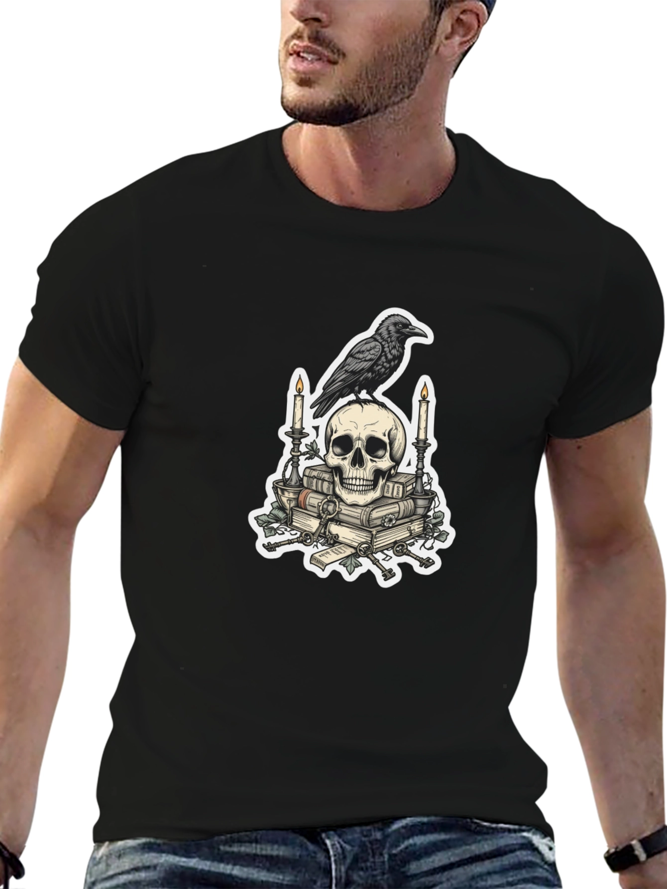 Raven Skull Graphic Tee - Edgy Gothic Style