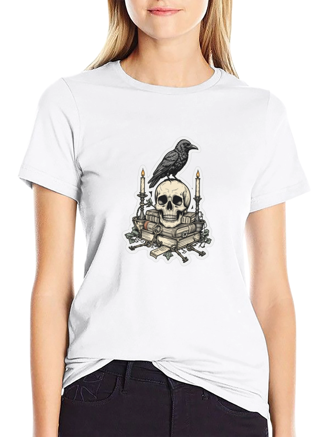 Raven Skull Graphic Tee - Edgy Gothic Style