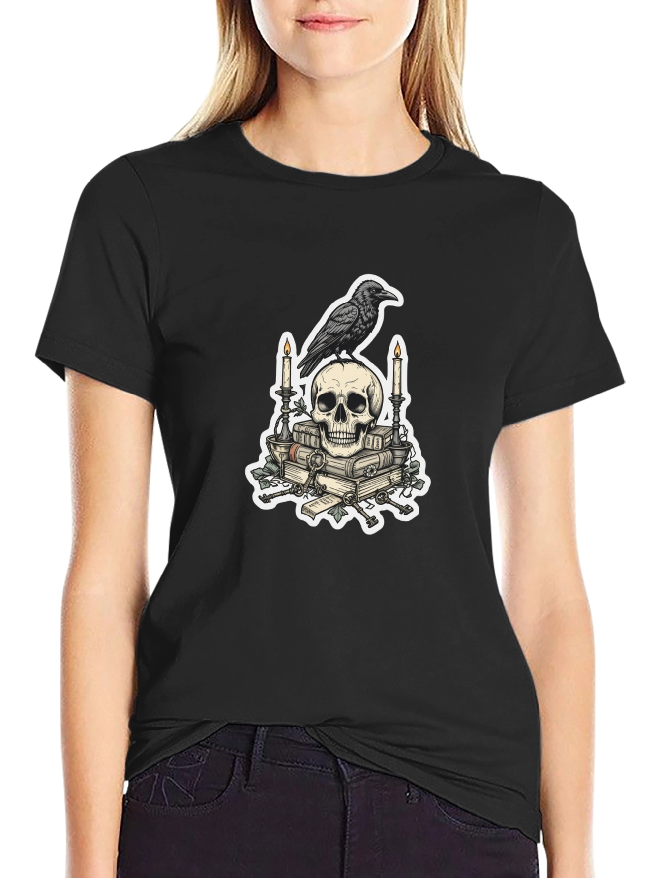 Raven Skull Graphic Tee - Edgy Gothic Style