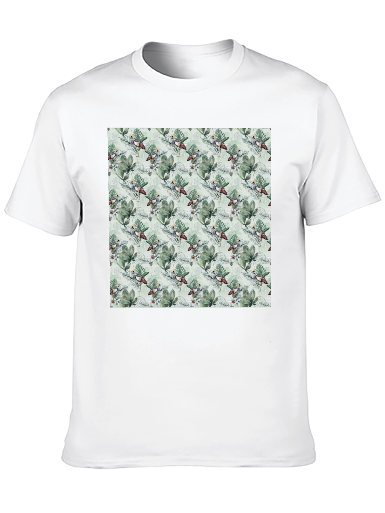 Tropical Bird & Leaf Print Black T-Shirt