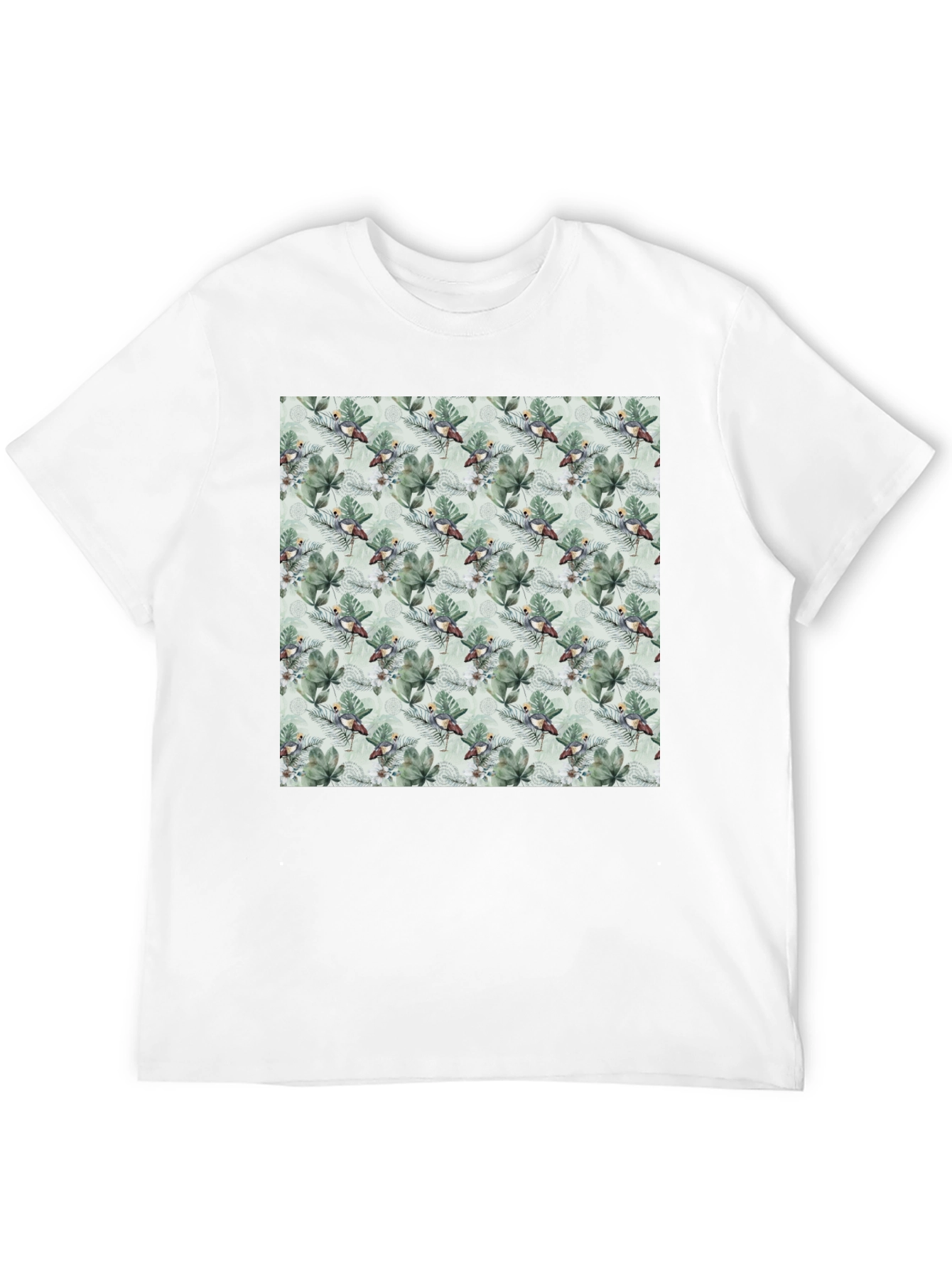 Tropical Bird & Leaf Print Black T-Shirt