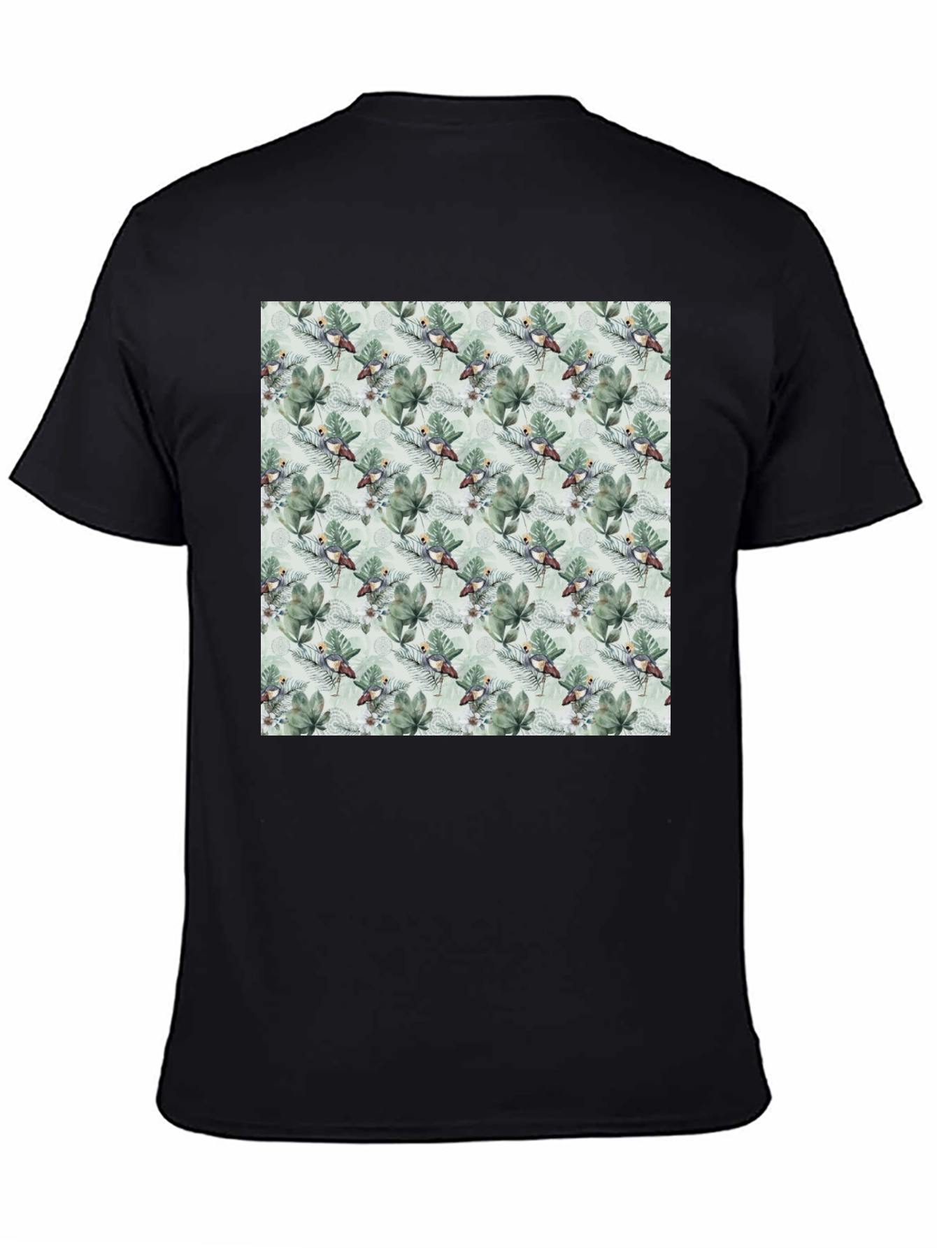 Tropical Bird & Leaf Print Black T-Shirt