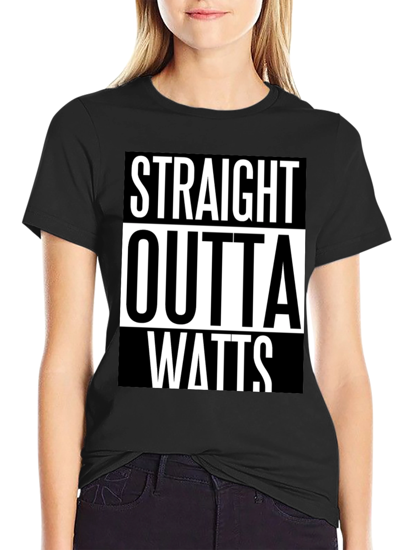 Straight Outta Watts Graphic Tee - Black Cotton T-Shirt