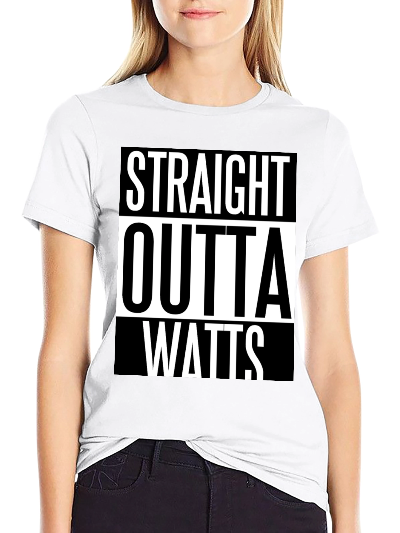 Straight Outta Watts Graphic Tee - Black Cotton T-Shirt
