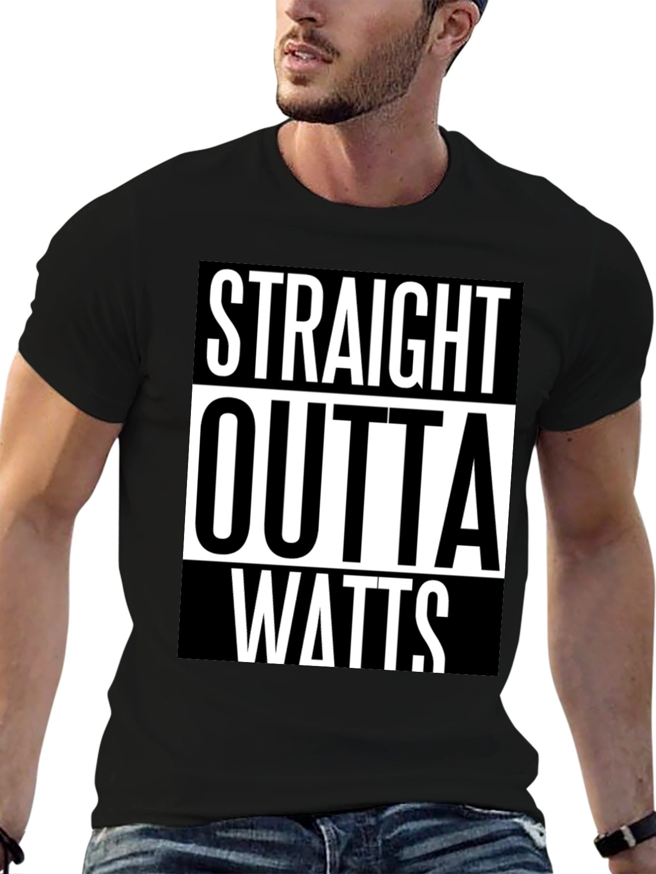 Straight Outta Watts Graphic Tee - Black Cotton T-Shirt