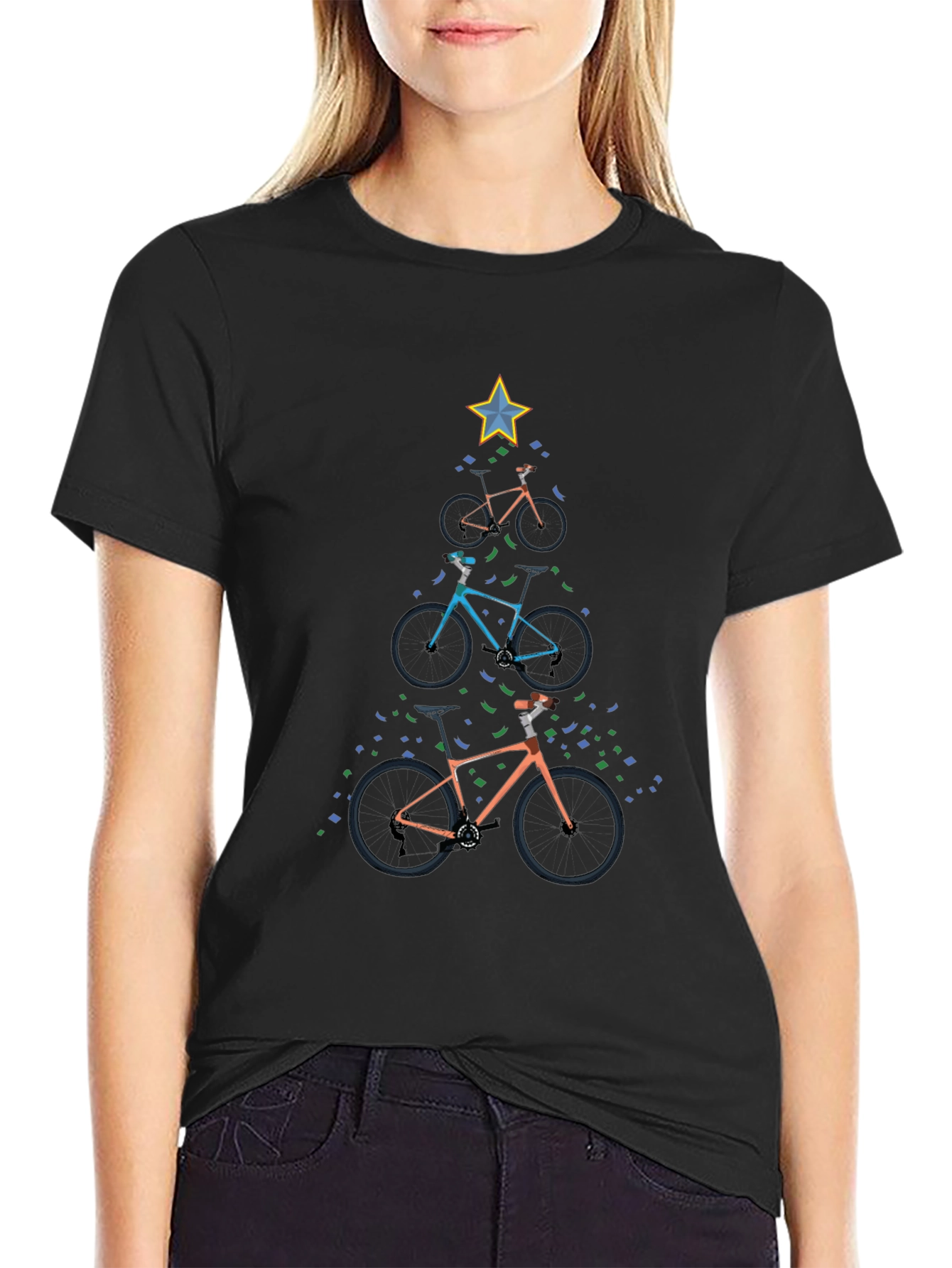 Bike Christmas Tree Graphic T-Shirt