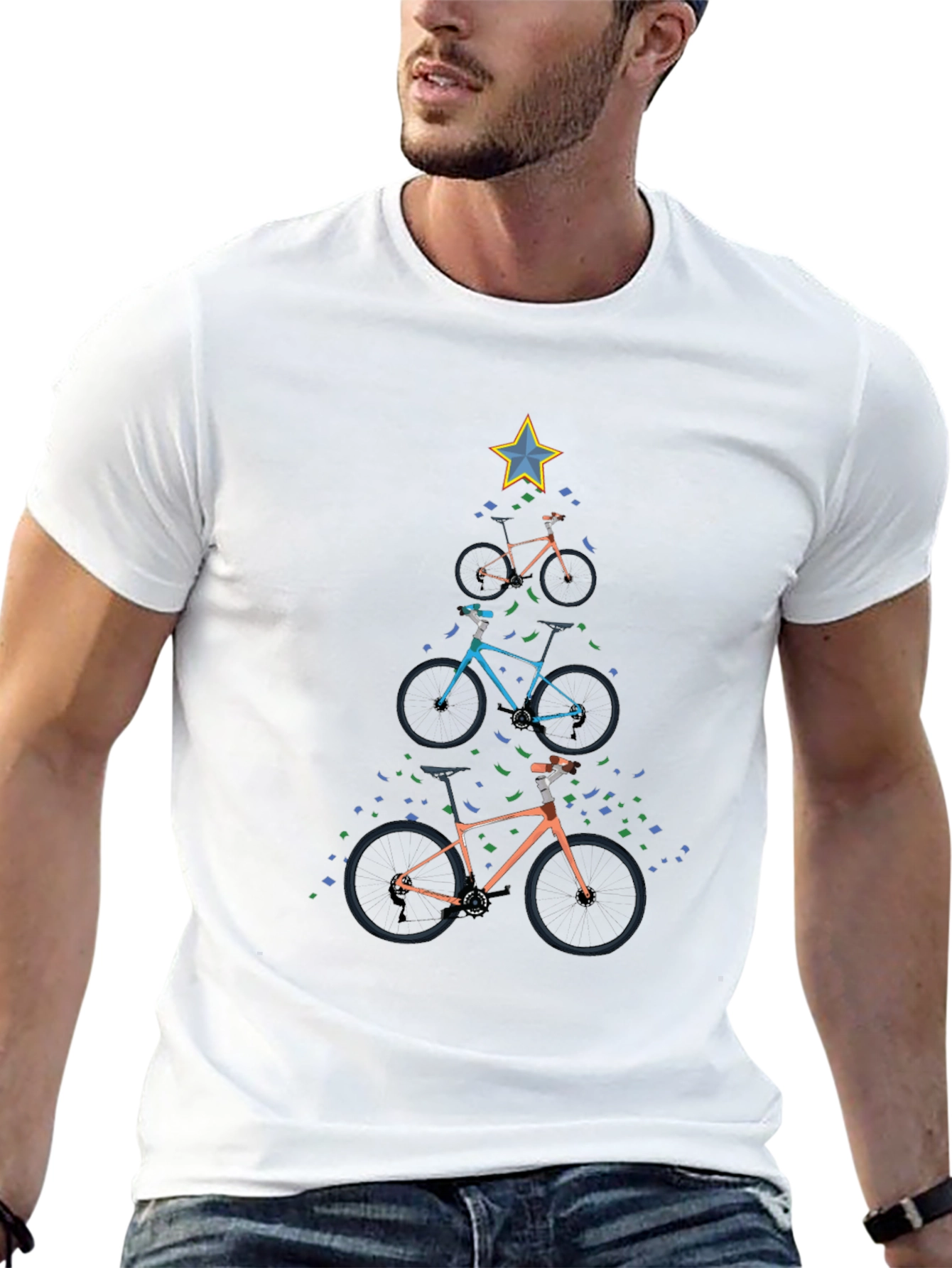 Bike Christmas Tree Graphic T-Shirt