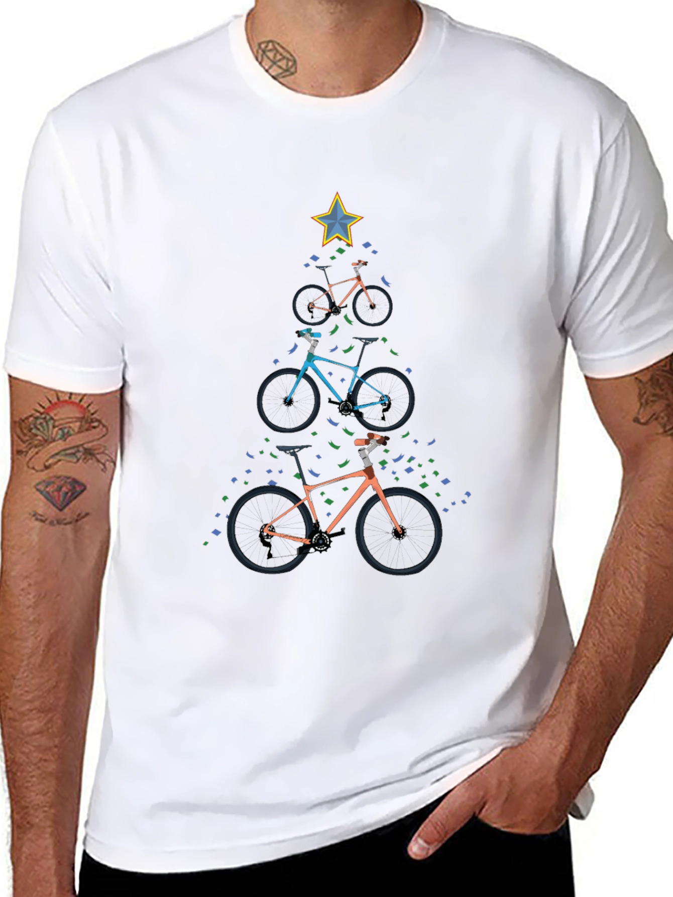 Bike Christmas Tree Graphic T-Shirt