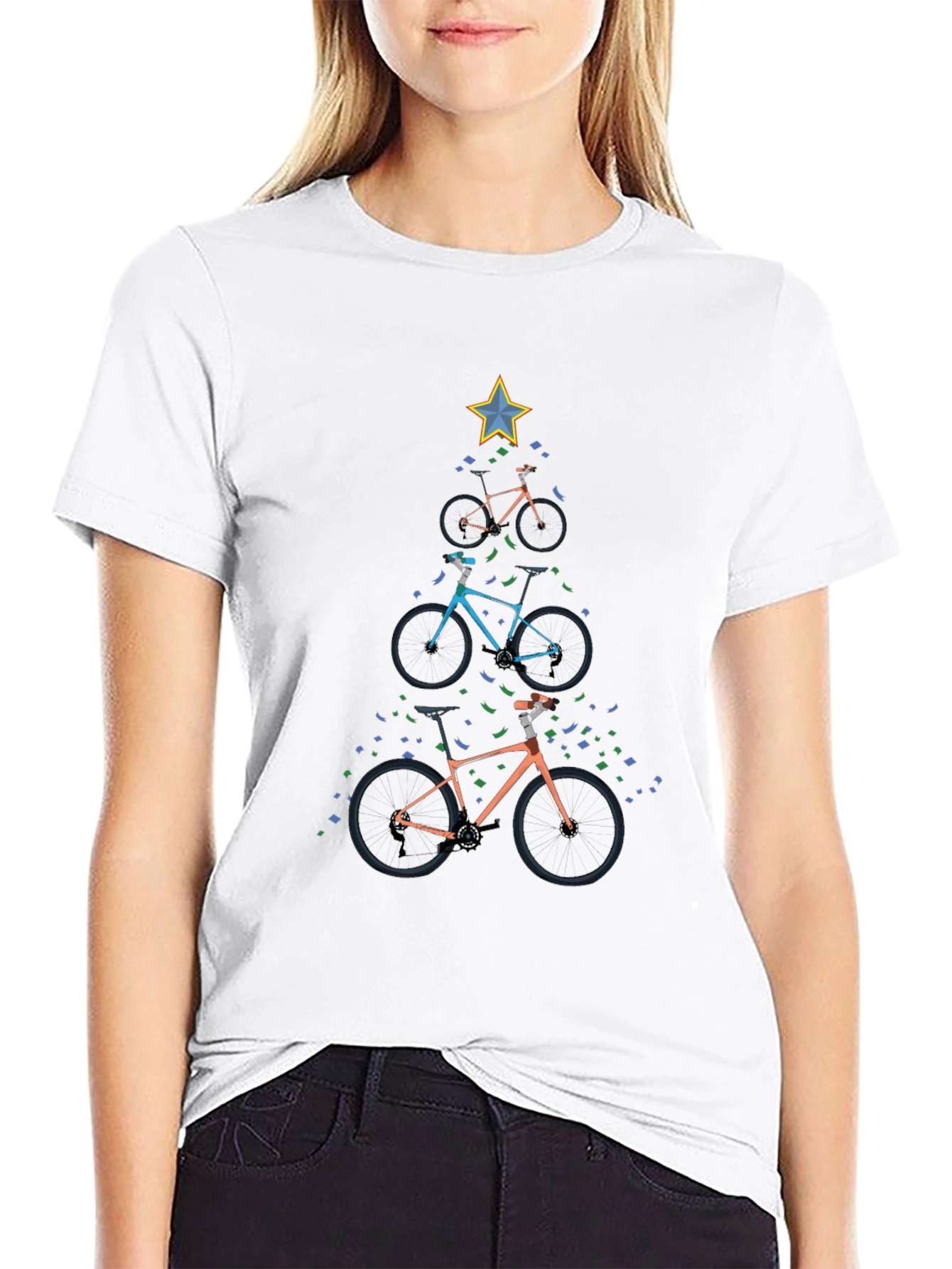 Bike Christmas Tree Graphic T-Shirt