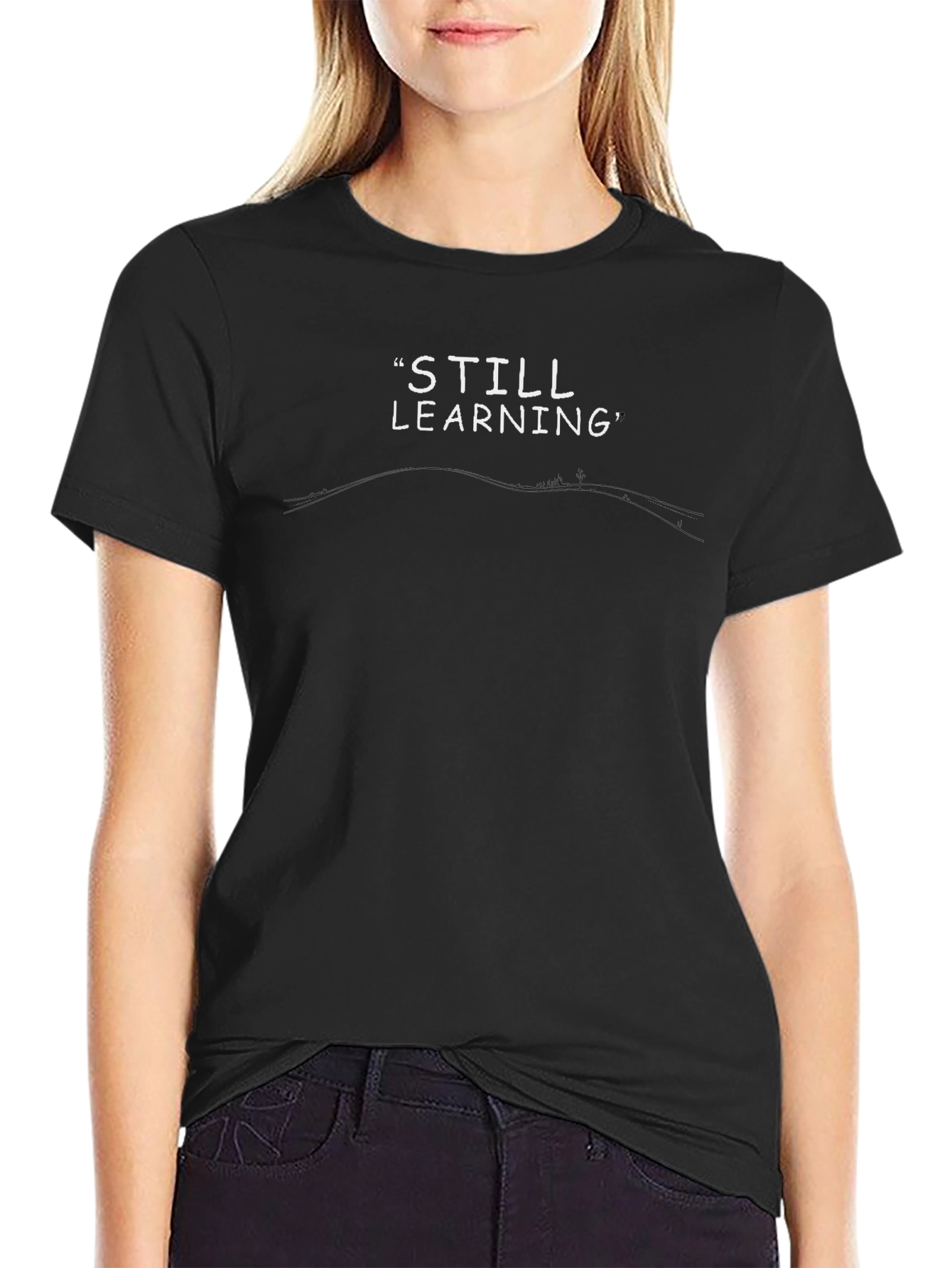 Still Learning Graphic Tee - Black Cotton Comfort