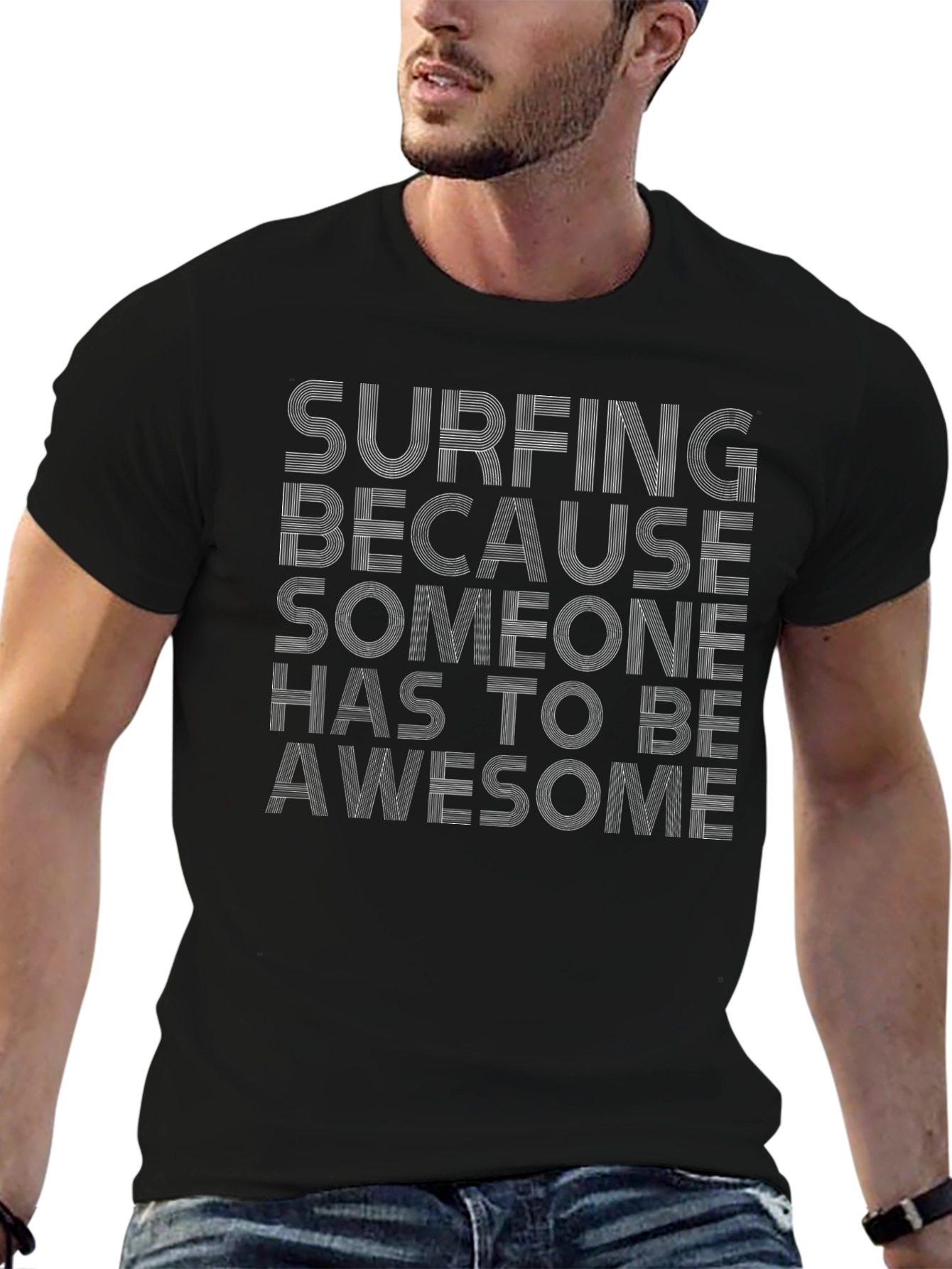 Surfing Awesome Graphic Tee - Black Cotton T-Shirt