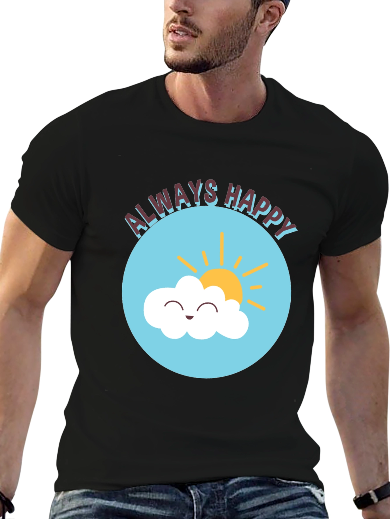Always Happy Cloud Graphic Black T-Shirt