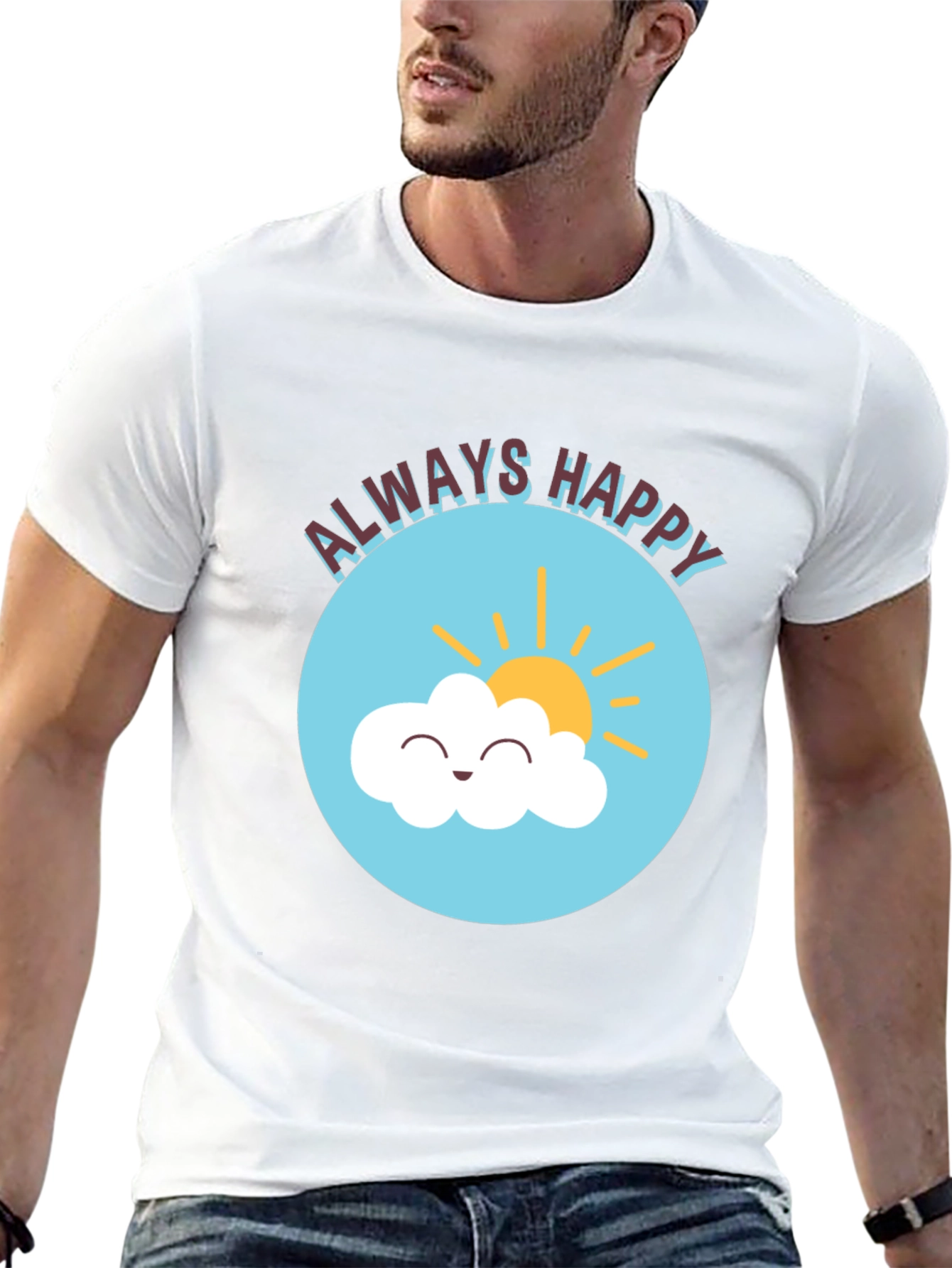 Always Happy Cloud Graphic Black T-Shirt
