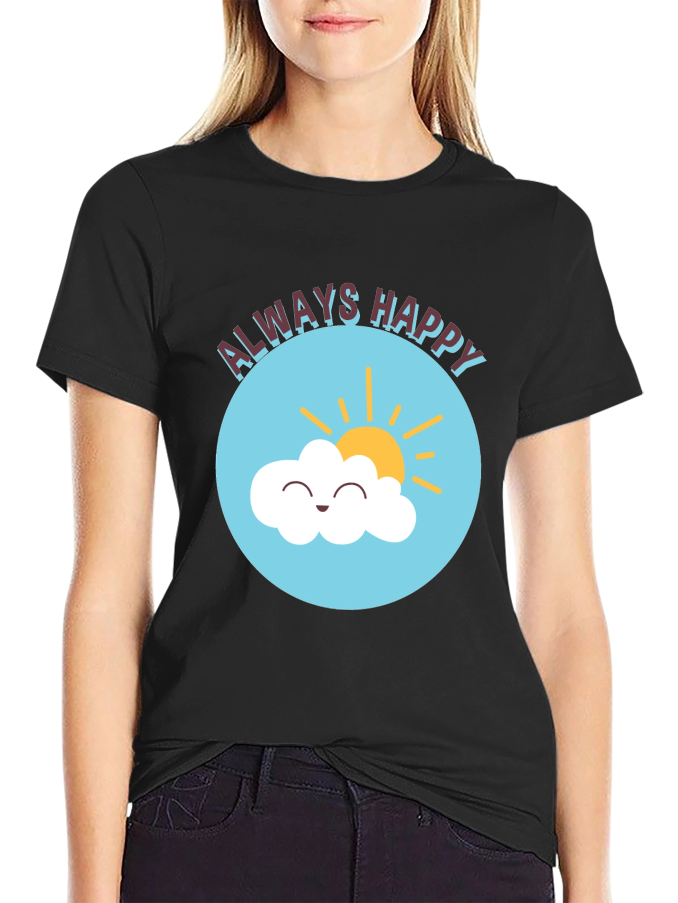 Always Happy Cloud Graphic Black T-Shirt