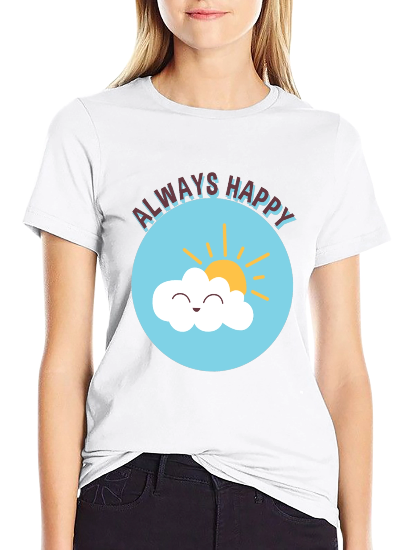 Always Happy Cloud Graphic Black T-Shirt