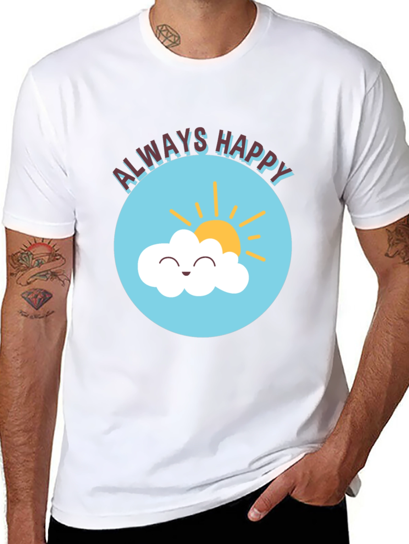 Always Happy Cloud Graphic Black T-Shirt