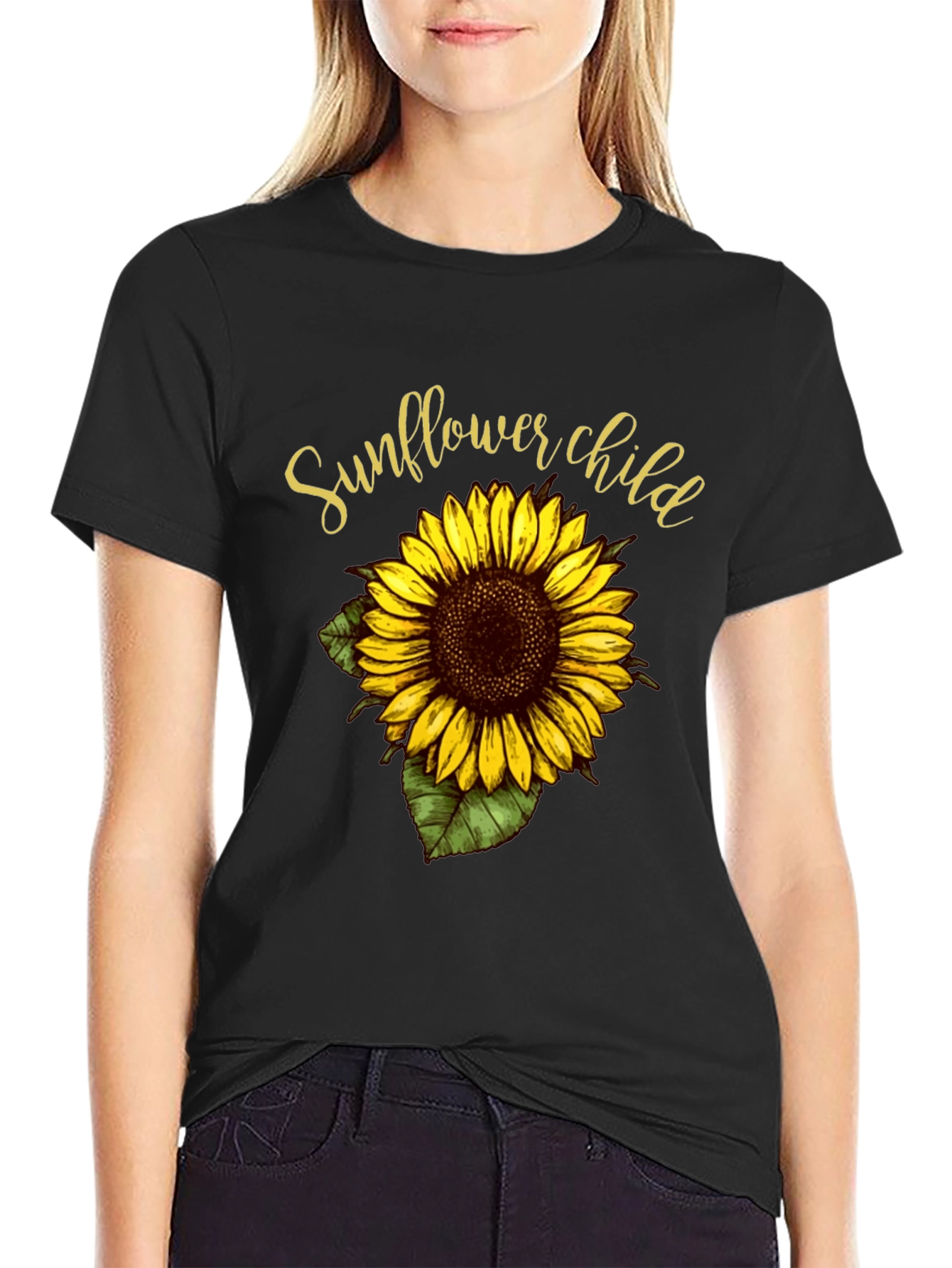 Sunflower Child Graphic Tee - Black