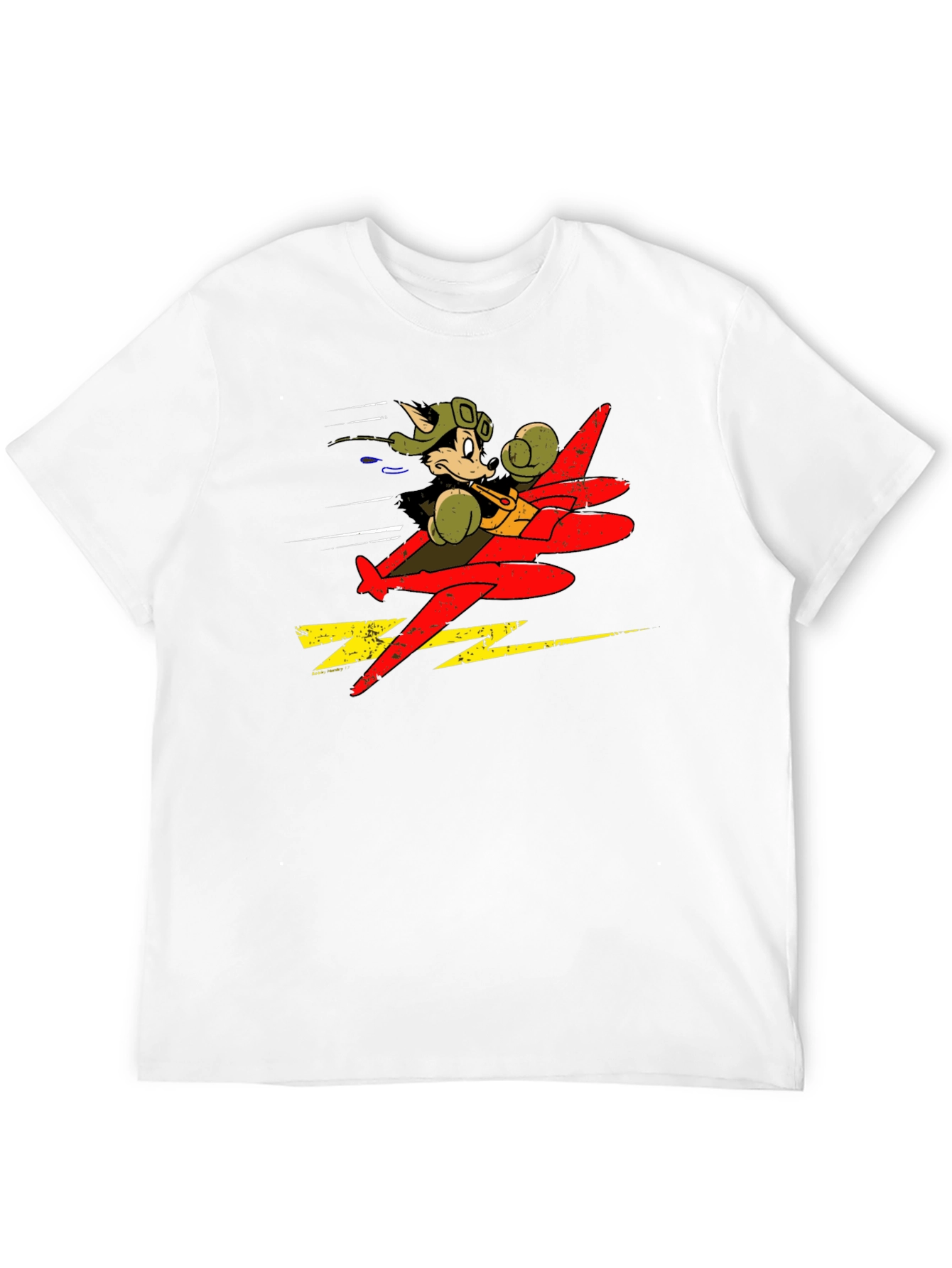 Cartoon Pilot Plane Graphic Black T-Shirt