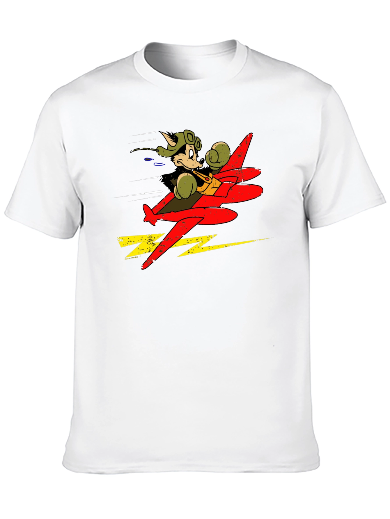 Cartoon Pilot Plane Graphic Black T-Shirt